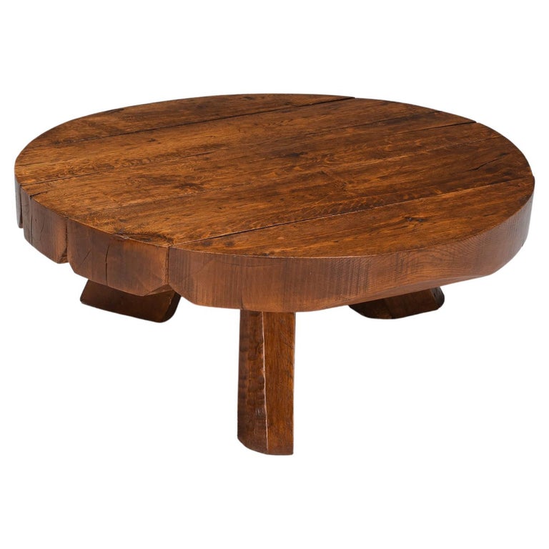 WabSabi Wooden Round Coffee Table, MidCentury Modern, Rustic, 1950's