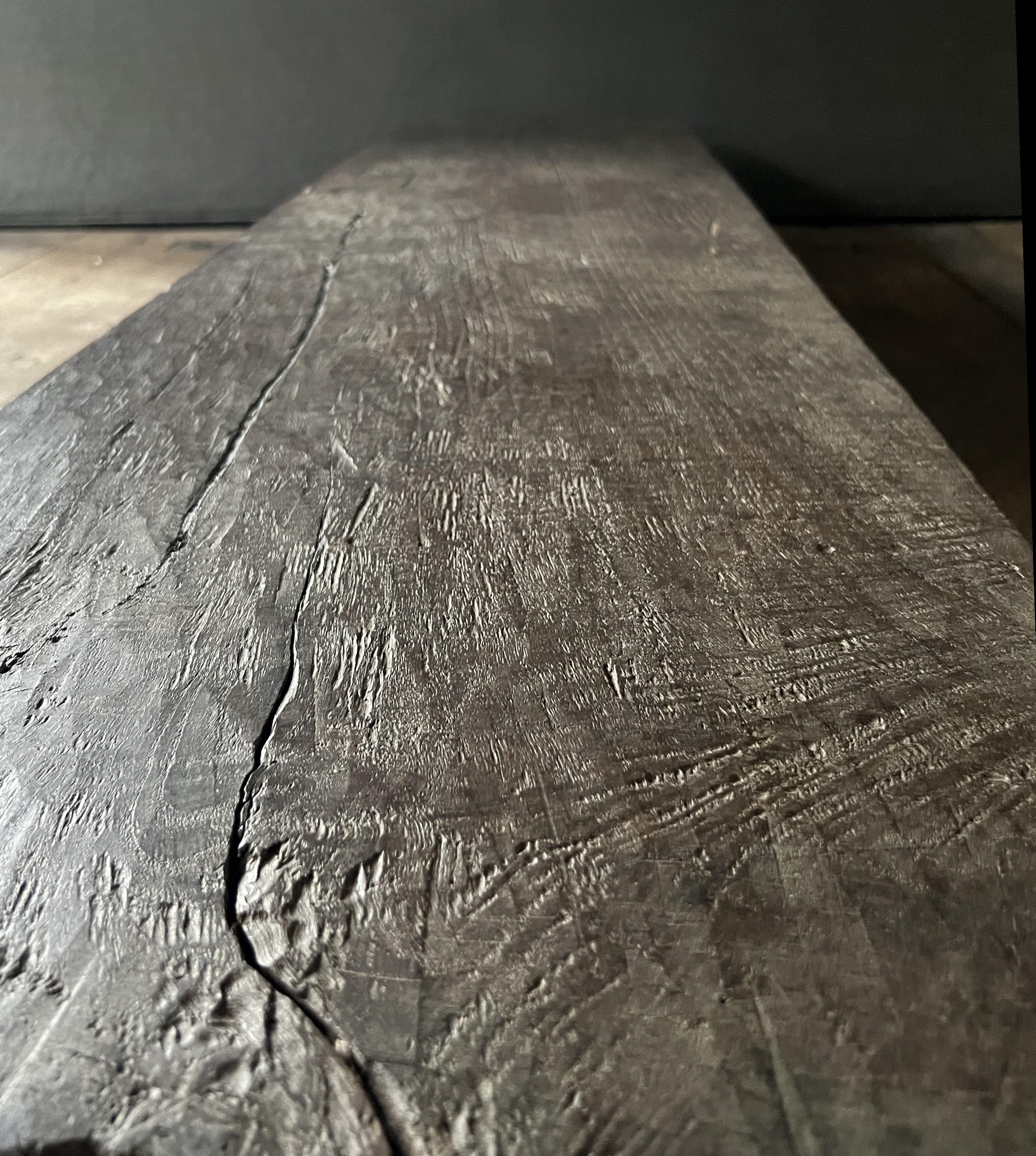 Contemporary Wabi Organic Coffeetable with long One Slab 19th Century Chestnut Top