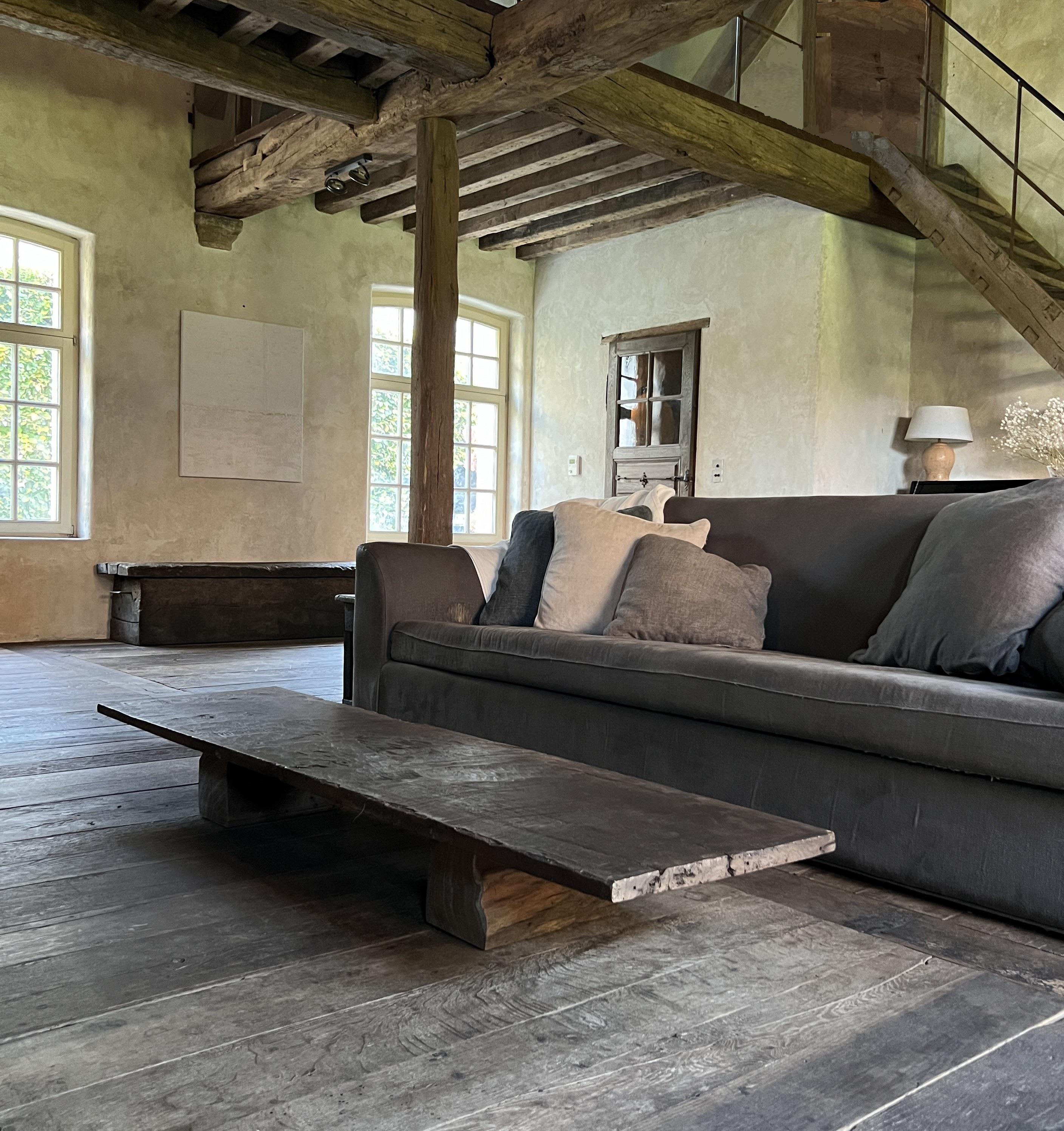 Oak Wabi Organic Coffeetable with long One Slab 19th Century Walnut top.Top