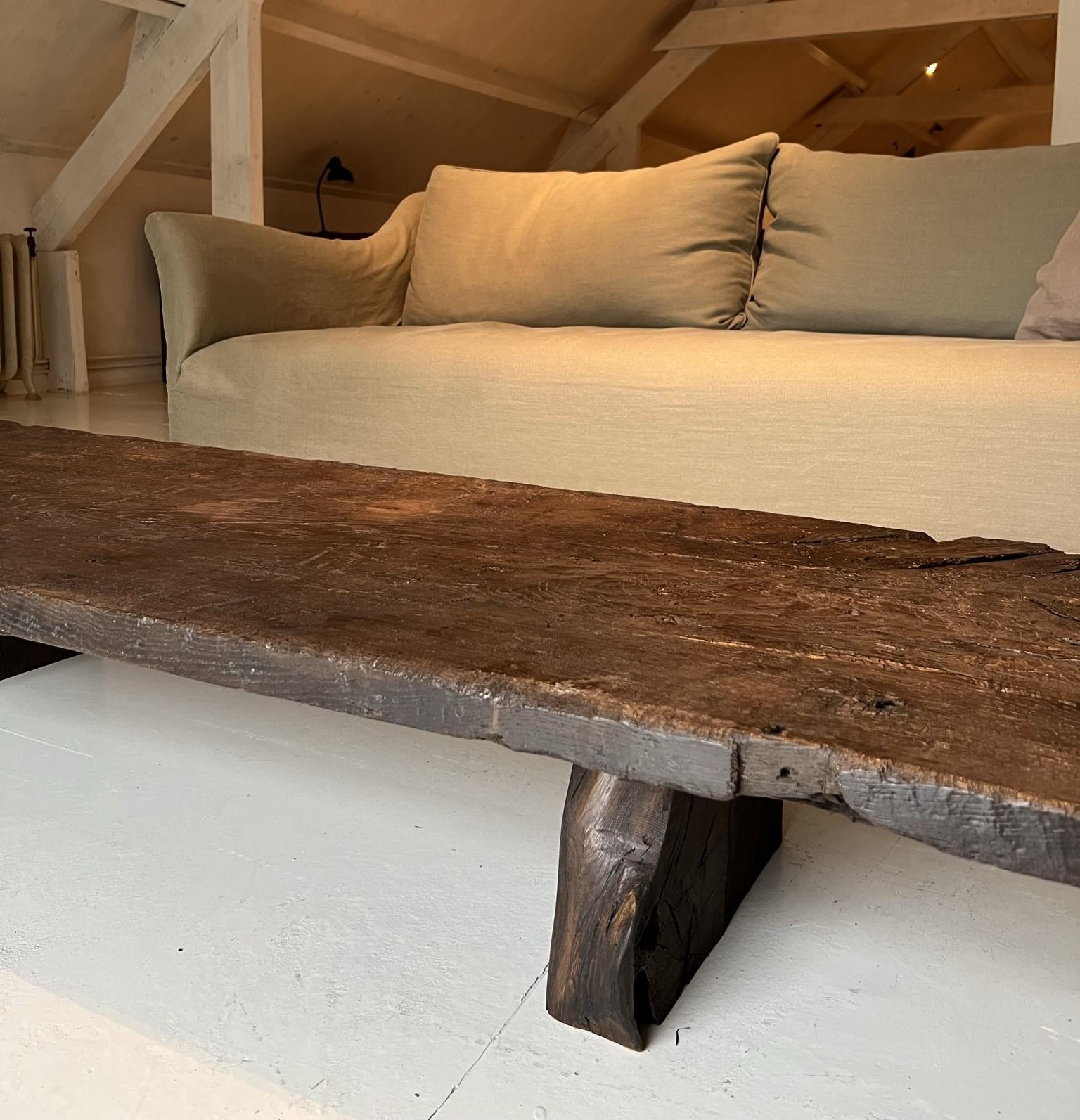 Hand-Crafted Wabi Organic Coffeetable with One Slab 19th Century Chestnut Top