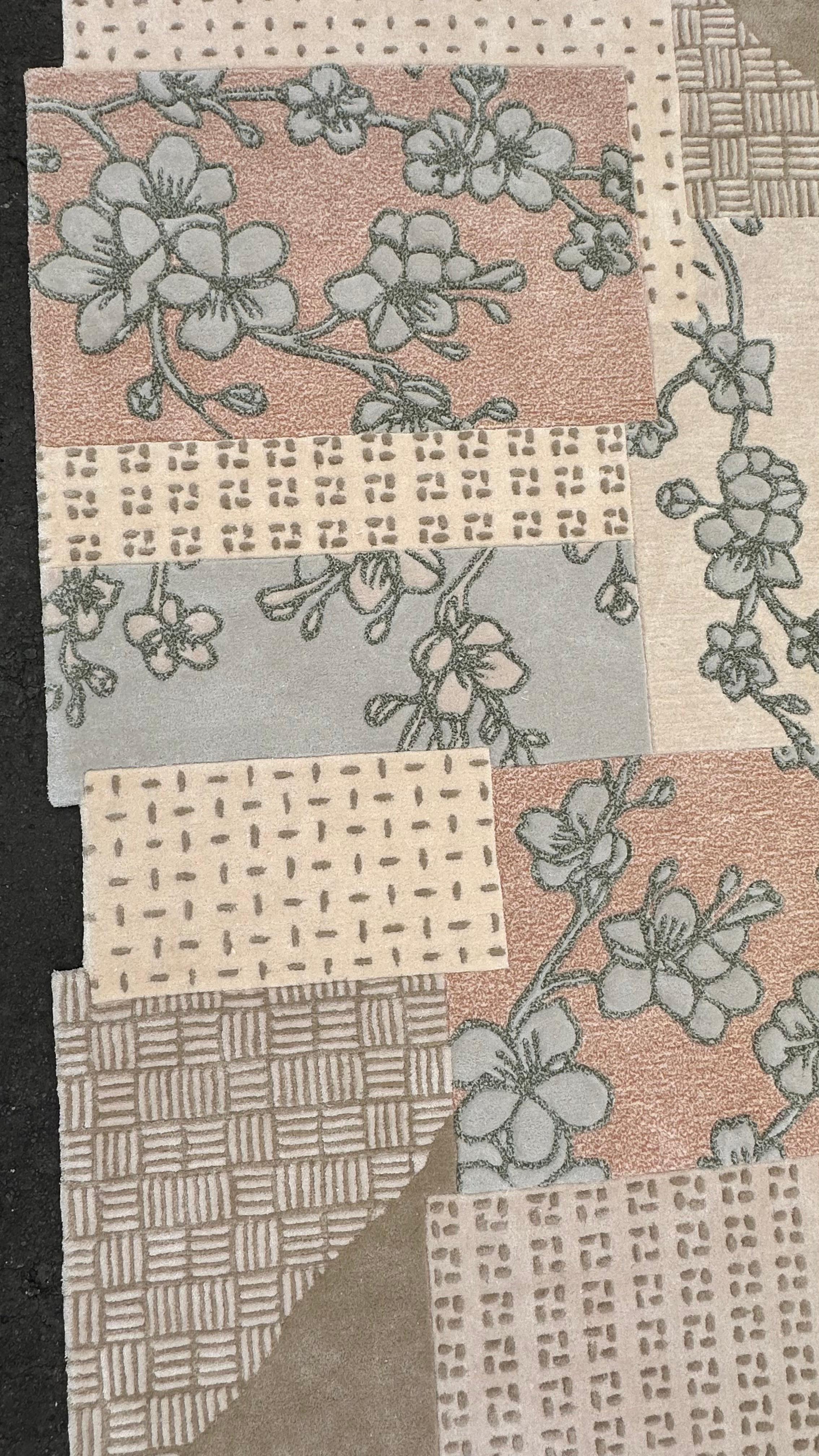 Wabi Patch is a quiet celebration of imperfection, texture, and natural beauty drawing from the Japanese philosophy of wabi-sabi and expressed through a serene patchwork of subtle tones and floral gestures. Hand-tufted with care, this rug features