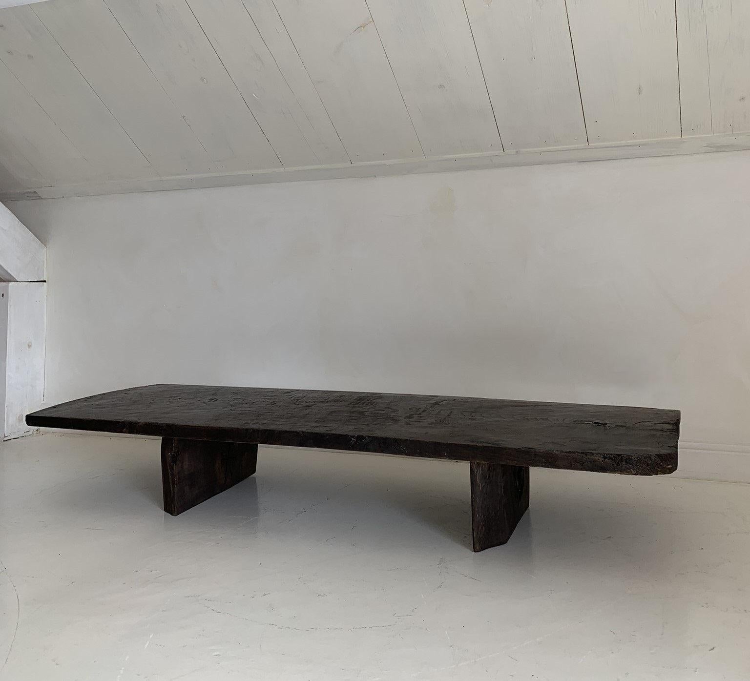 Wabi Rustic Coffeetable with One Slab 19th Century Chestnut Top 2