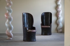 Wabi Sabi, A Pair of Sculptural Hand Carved Organic Stump Chairs, Early 20th C