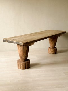 Wabi Sabi Antique Primitive Console Table, Pillar Log Legs, Scandinavia, c 1600s