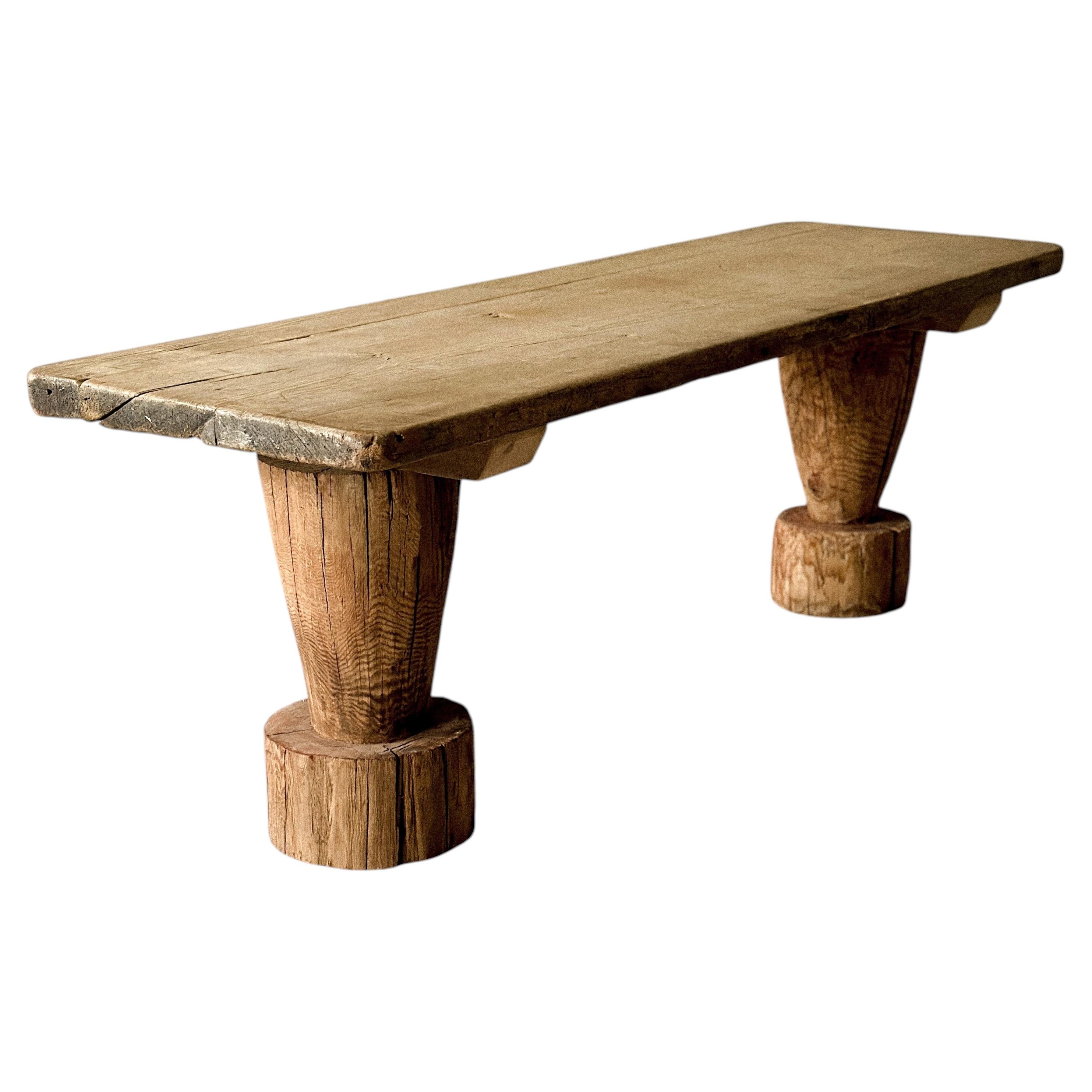 Wabi Sabi Antique Primitive Console Table, Pillar Log Legs, Scandinavia, c 1600s For Sale