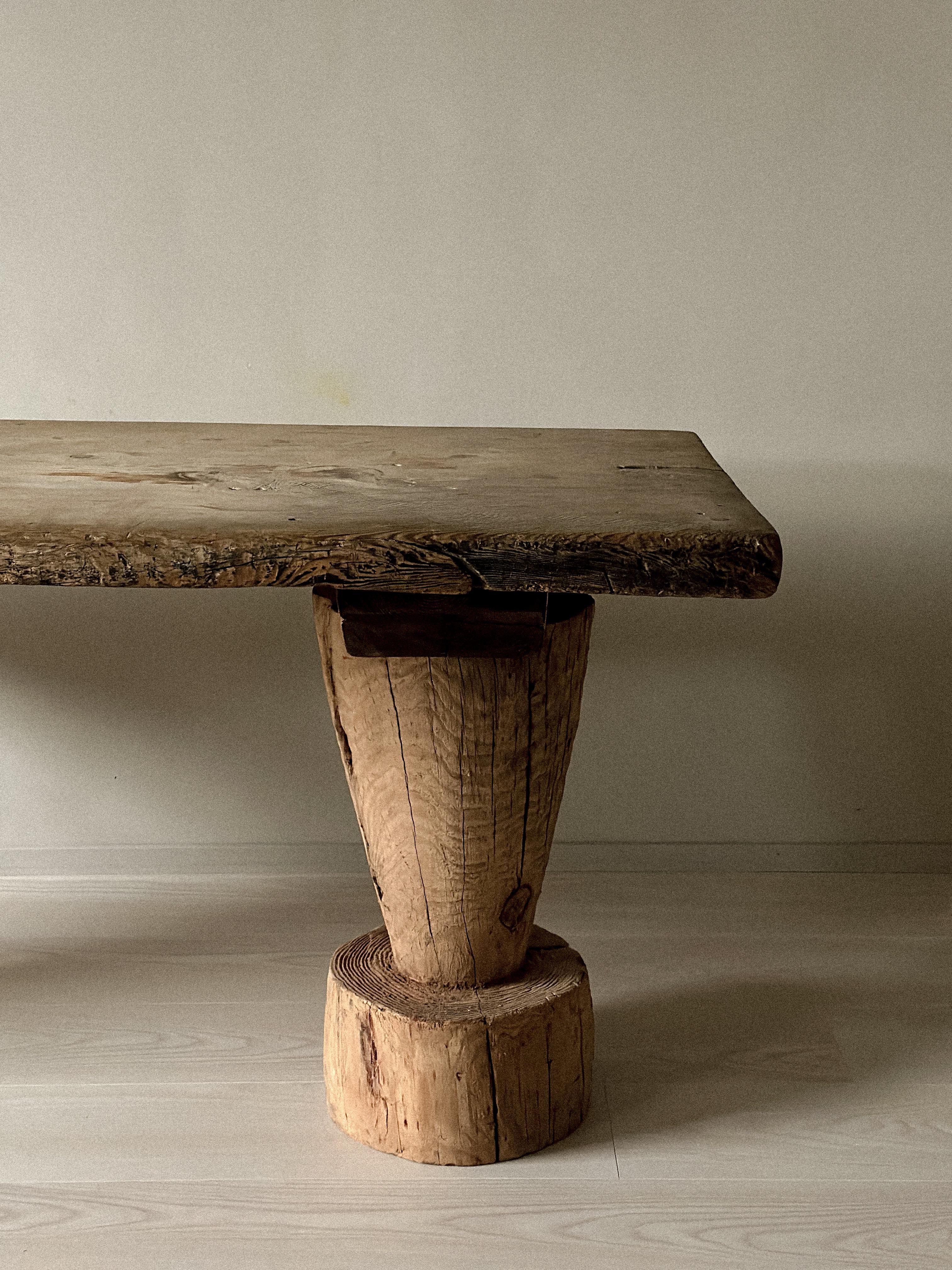 Wabi Sabi Antique Primitive Console Table, Pillar Log Legs, Scandinavia, c 1700s For Sale 2