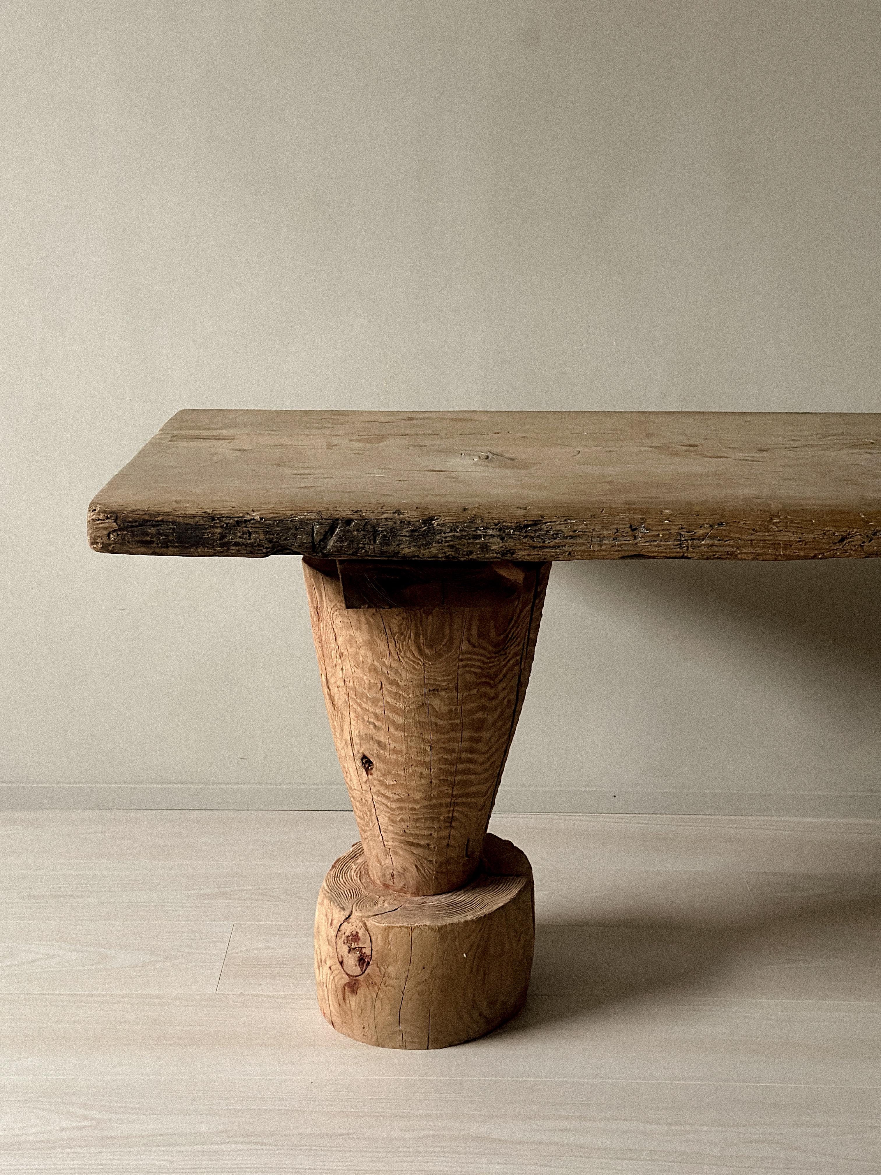 Wabi Sabi Antique Primitive Console Table, Pillar Log Legs, Scandinavia, c 1700s For Sale 3