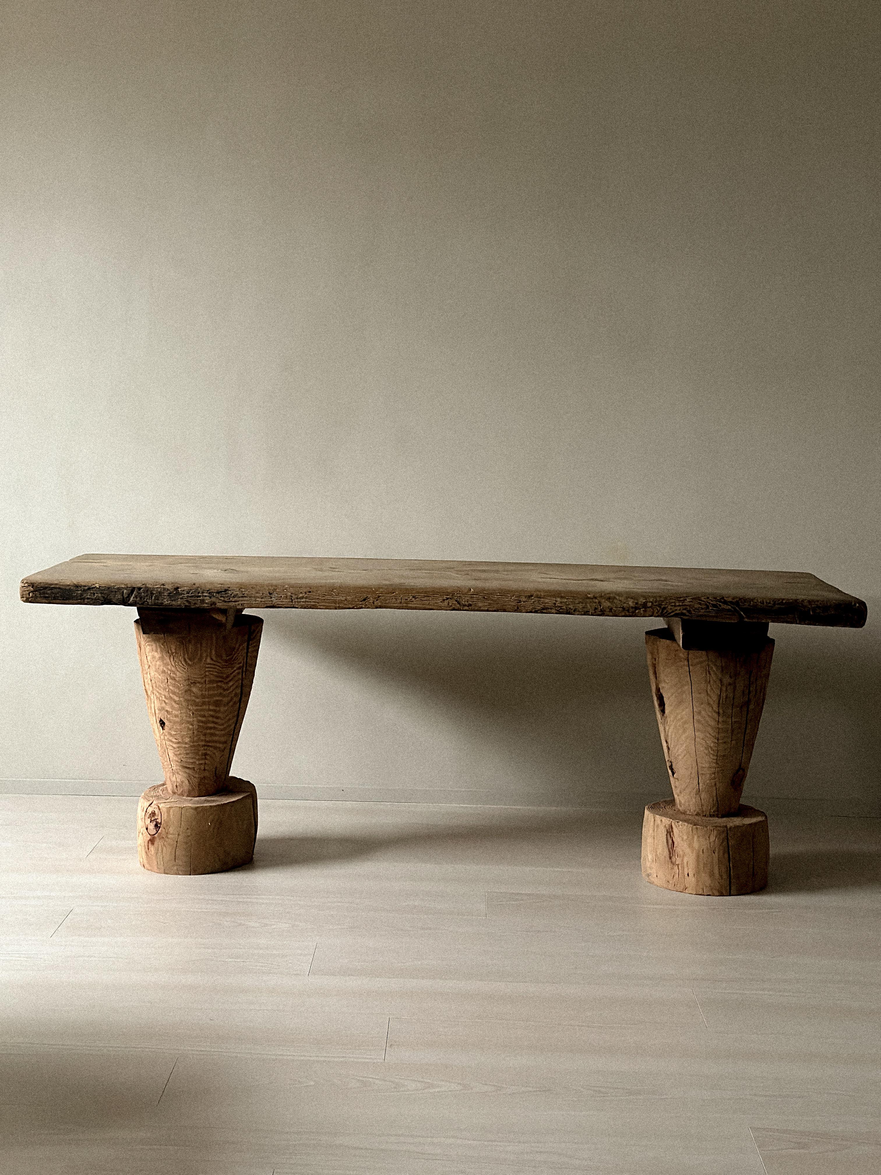 Wabi Sabi Antique Primitive Console Table, Pillar Log Legs, Scandinavia, c 1700s For Sale 4