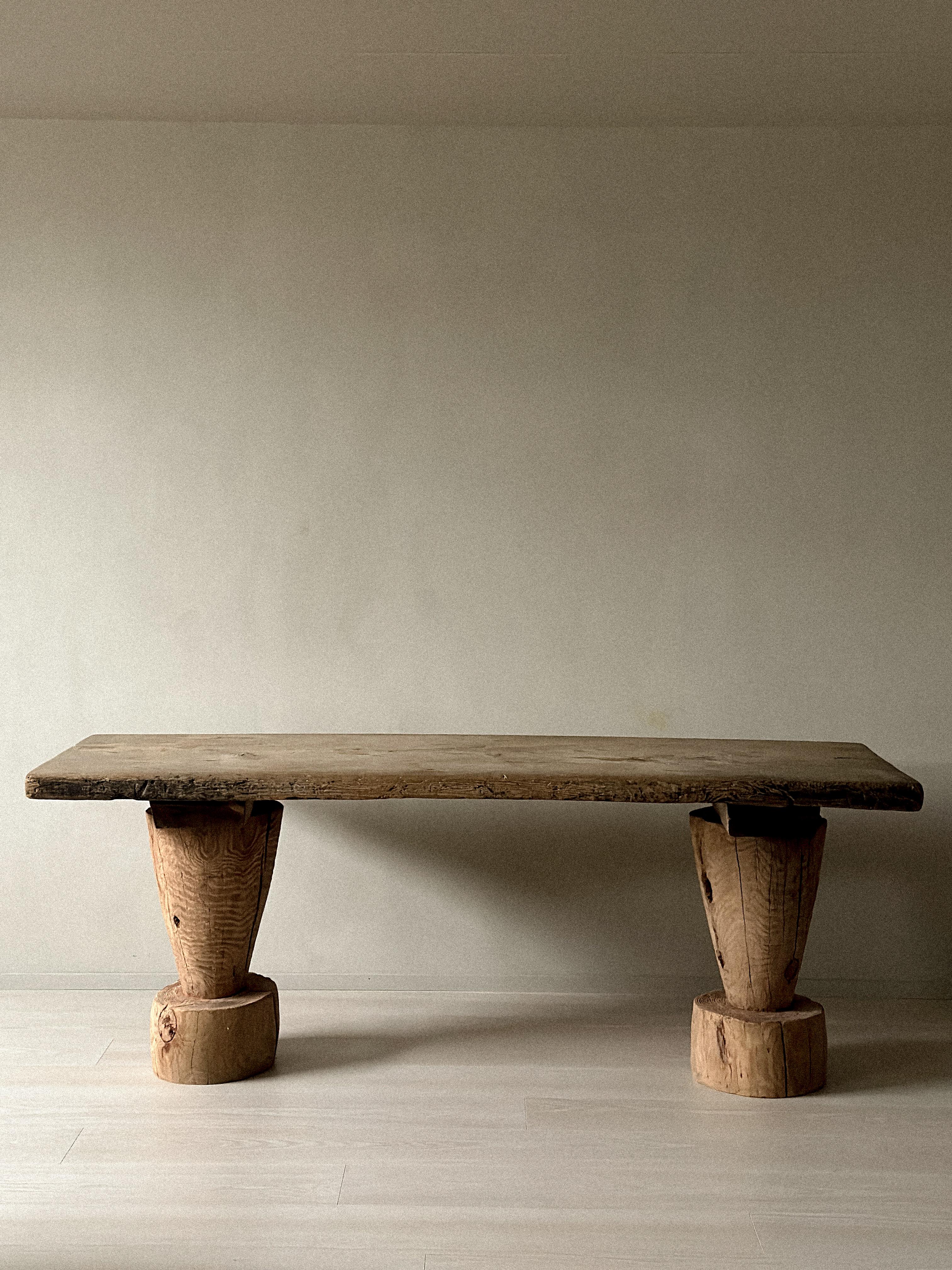 Romantic Wabi Sabi Antique Primitive Console Table, Pillar Log Legs, Scandinavia, c 1700s For Sale