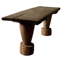 Wabi Sabi Antique Primitive Console Table, Pillar Log Legs, Scandinavia, c 1700s