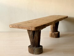 Wabi Sabi Antique Primitive Table, Pillar Log Legs, Scandinavia, c 1600s