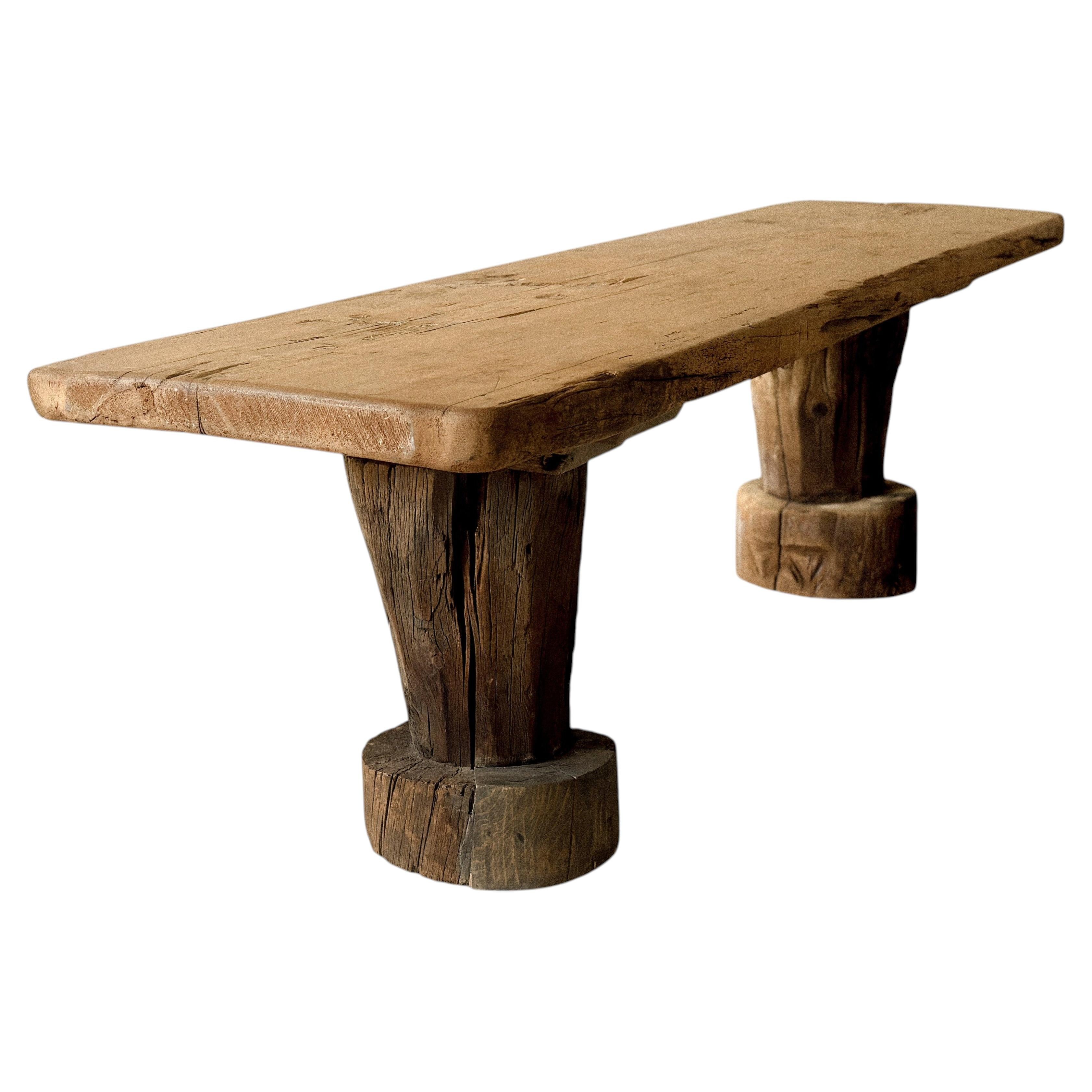 Wabi Sabi Antique Primitive Table, Pillar Log Legs, Scandinavia, c 1600s For Sale