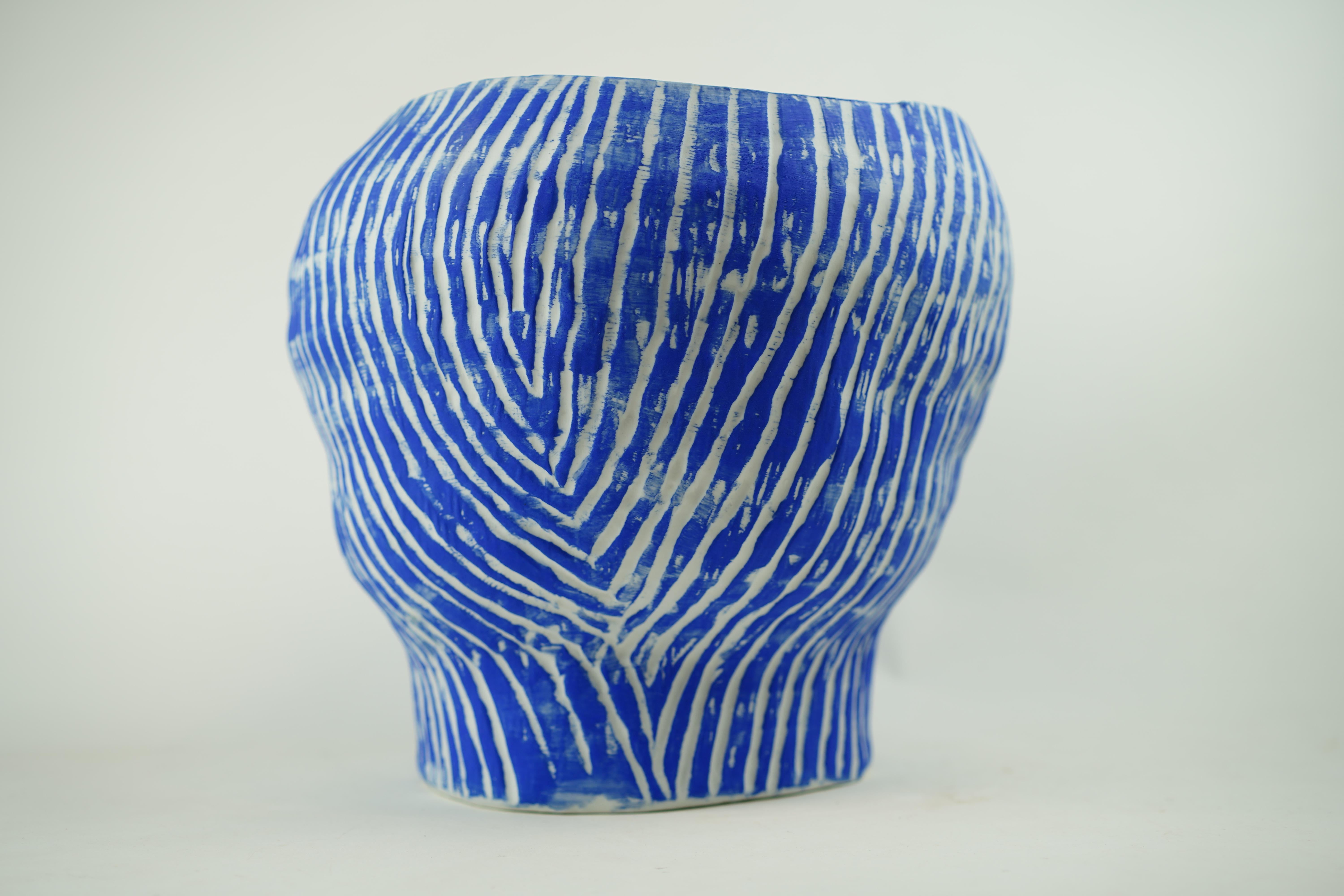 Wabi Sabi Awakening Spiral Vase, Available in Blue or Black For Sale 5