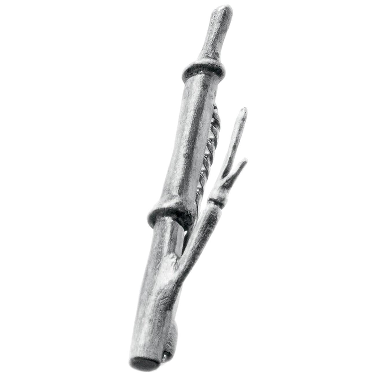 Broche Wabi-Sabi de bambú N2 en plata esmerilada del Artista