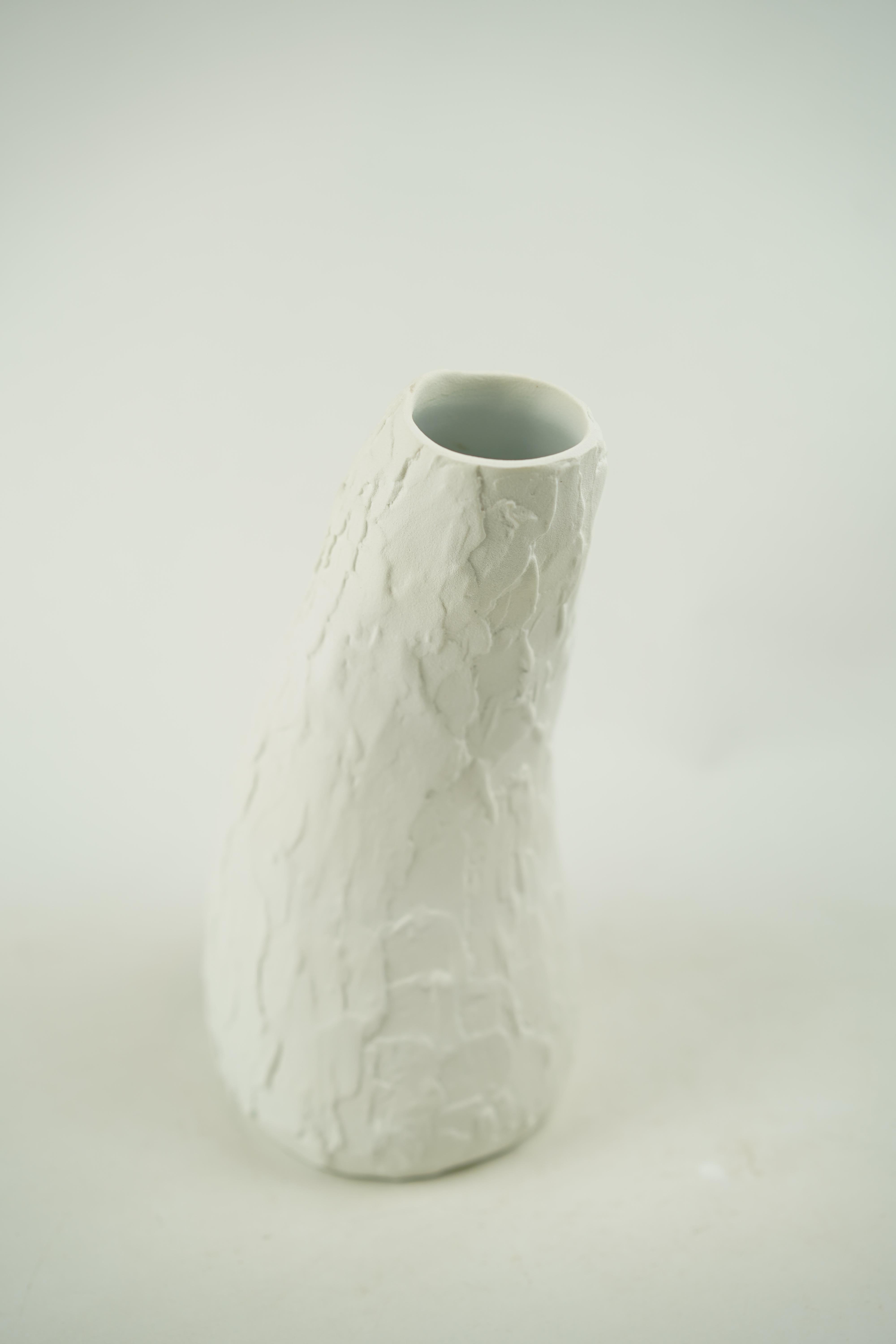 Like a curved tree trunk seeking the touch of light, the Bow Vase series resembles that gentle lean into the sun. With a minimal body, on closer inspection, this vase features detailed veins and impressions across its facade, adding a soft and