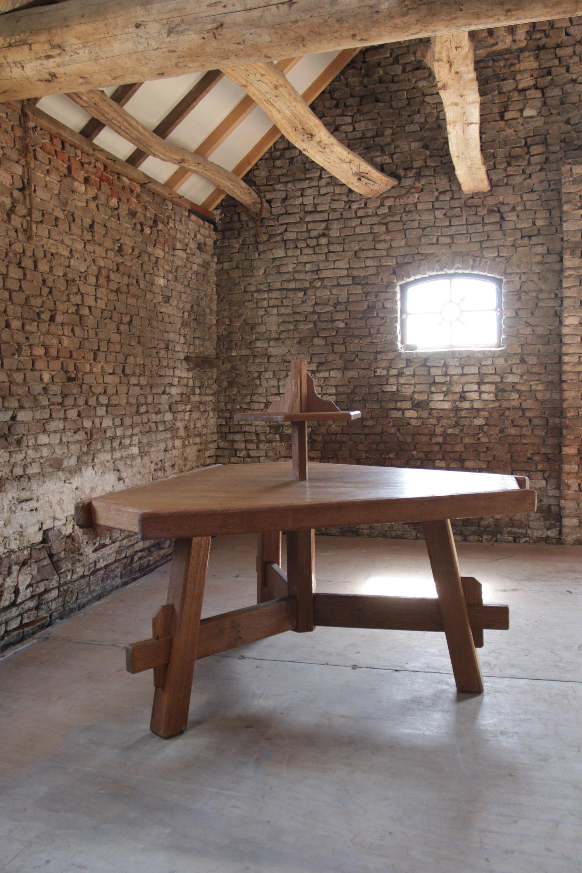 Wabi Sabi 'Brutalist Oak Triangular Dining Table with Lazy-Susan, 1970s 5