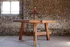 Wabi Sabi 'Brutalist Oak Triangular Dining Table with Lazy-Susan, 1970s