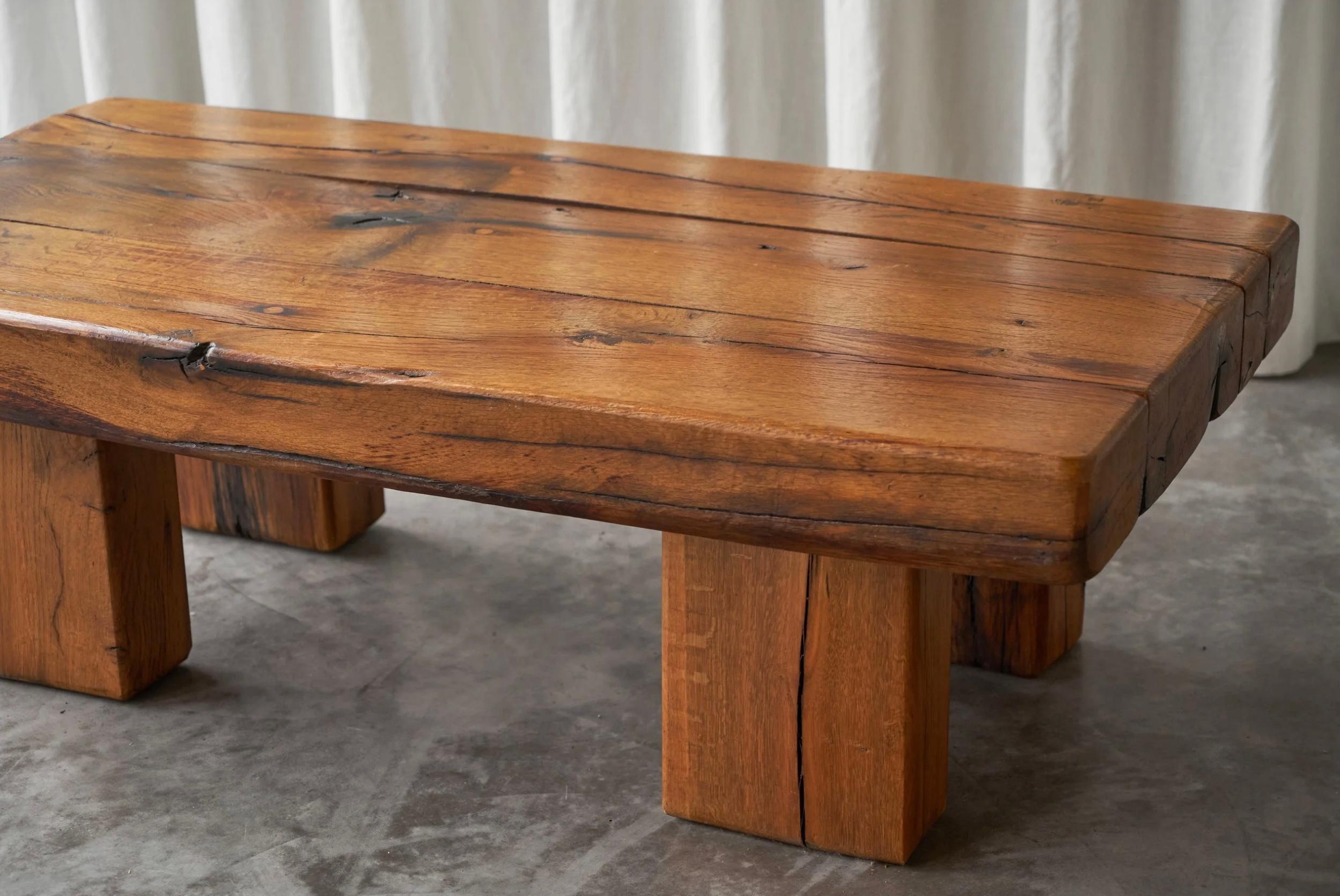 Wabi Sabi Brutalist Style Solid Oak Coffee Table Mid 20th Century For Sale 5