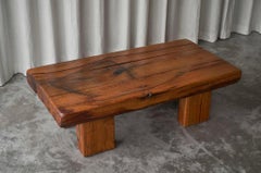 Wabi Sabi Brutalist Style Solid Oak Coffee Table Mid 20th Century
