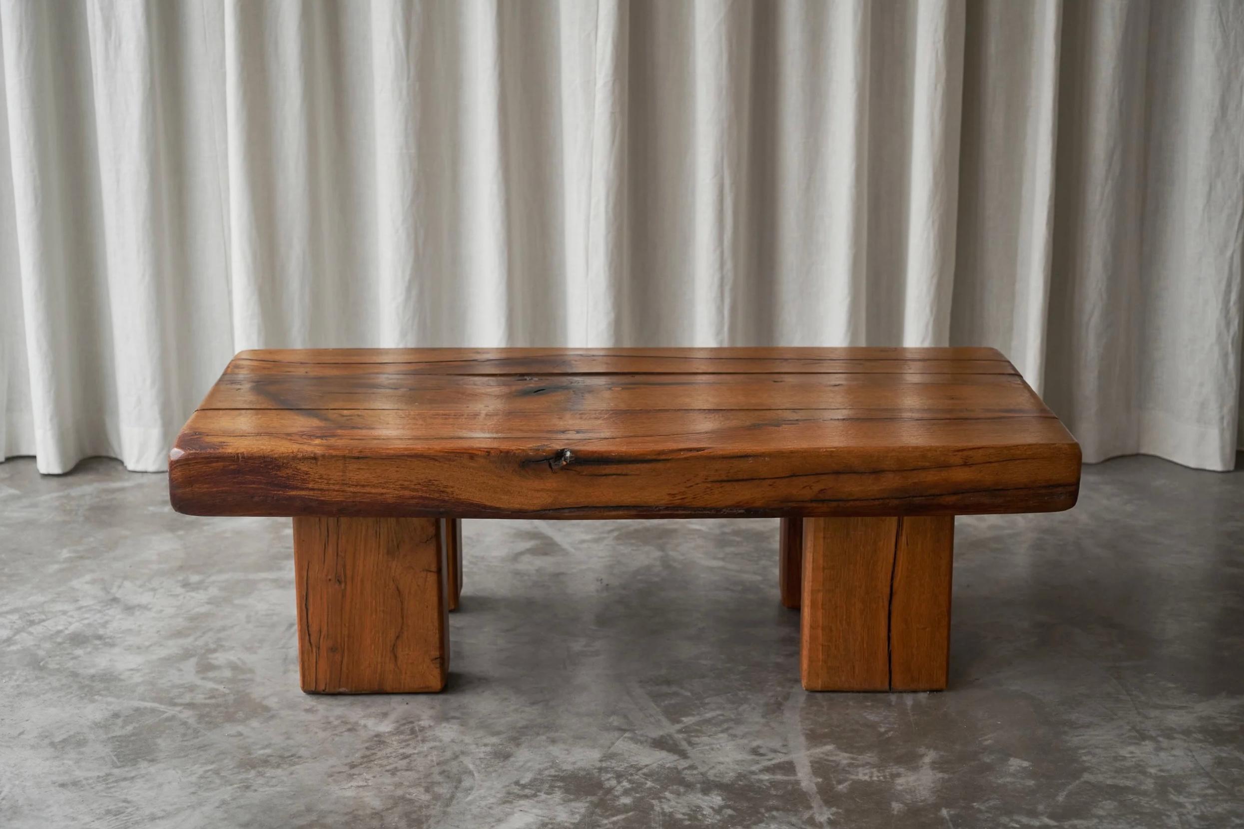 European Wabi Sabi Brutalist Style Solid Oak Coffee Table Mid 20th Century For Sale