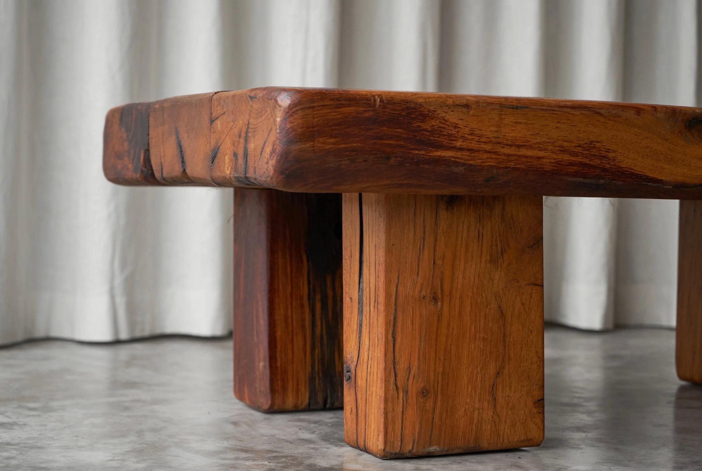 Wabi Sabi Brutalist Style Solid Oak Coffee Table Mid 20th Century For Sale 1