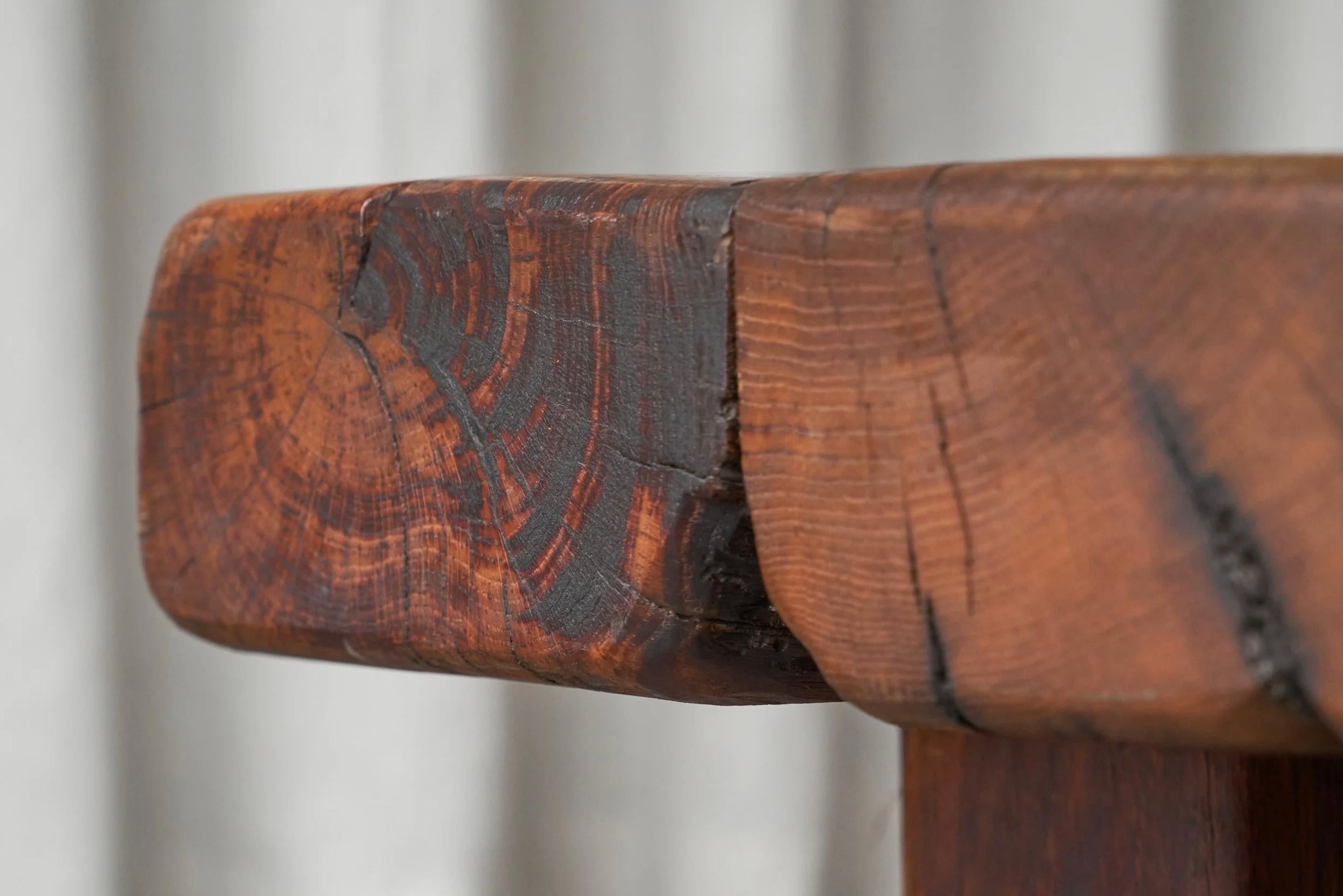 Wabi Sabi Brutalist Style Solid Oak Coffee Table Mid 20th Century For Sale 2