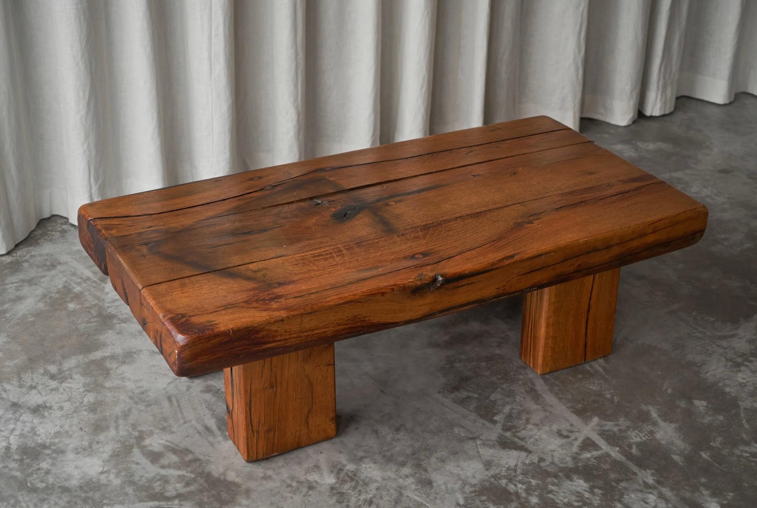 Wabi Sabi Brutalist Style Solid Oak Coffee Table Mid 20th Century For Sale 3
