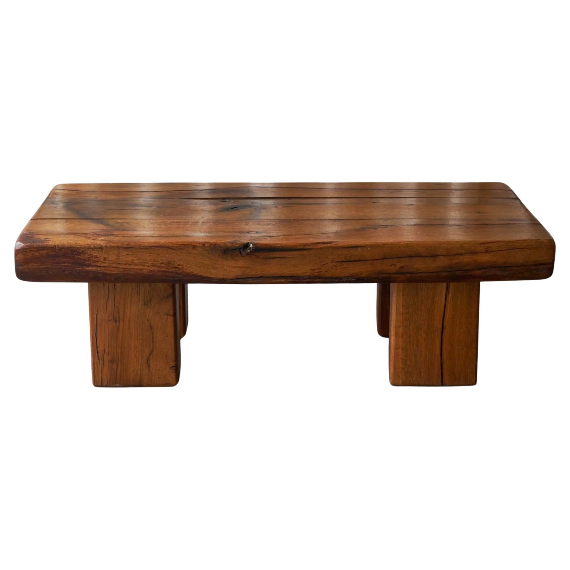 Wabi Sabi Brutalist Style Solid Oak Coffee Table Mid 20th Century