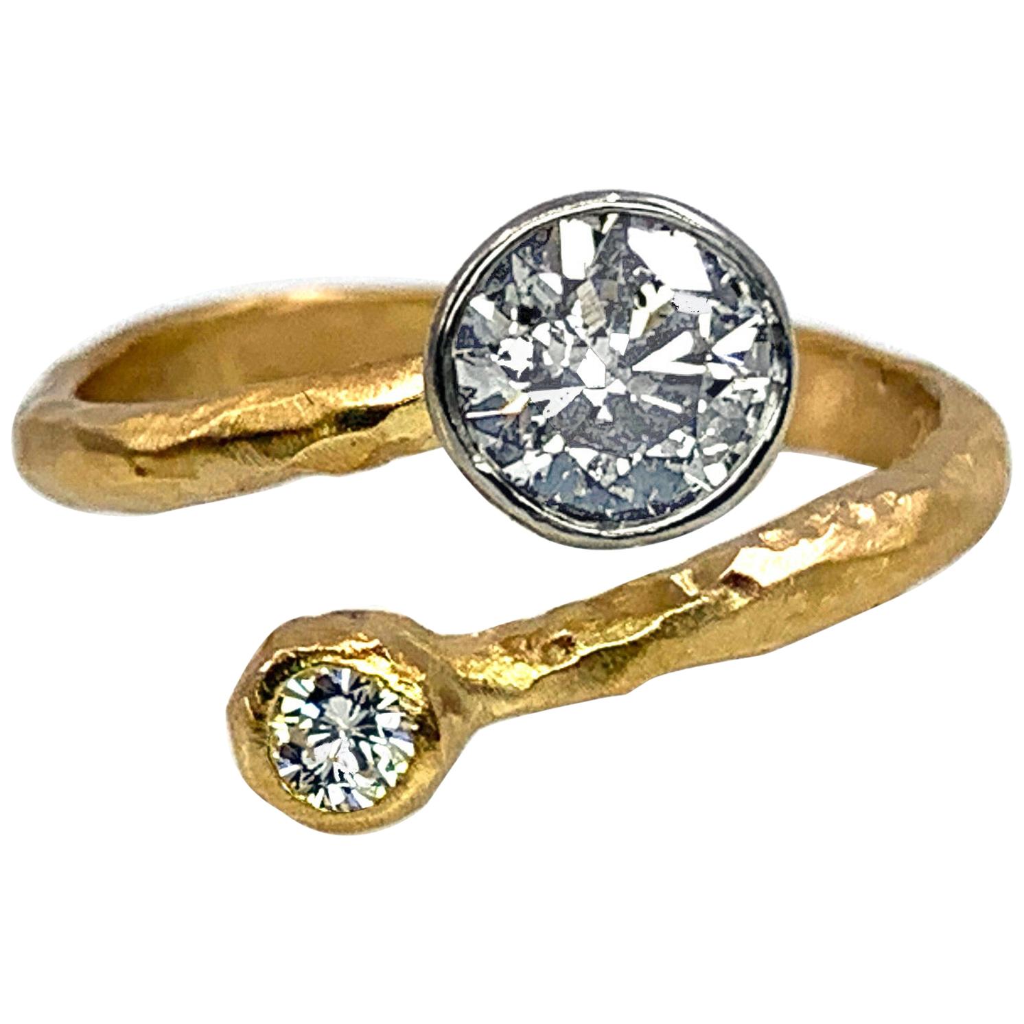 "Wabi-Sabi" Bypass Ring Featuring a 0.91 Carat Diamond in Brushed 18 Karat Gold
