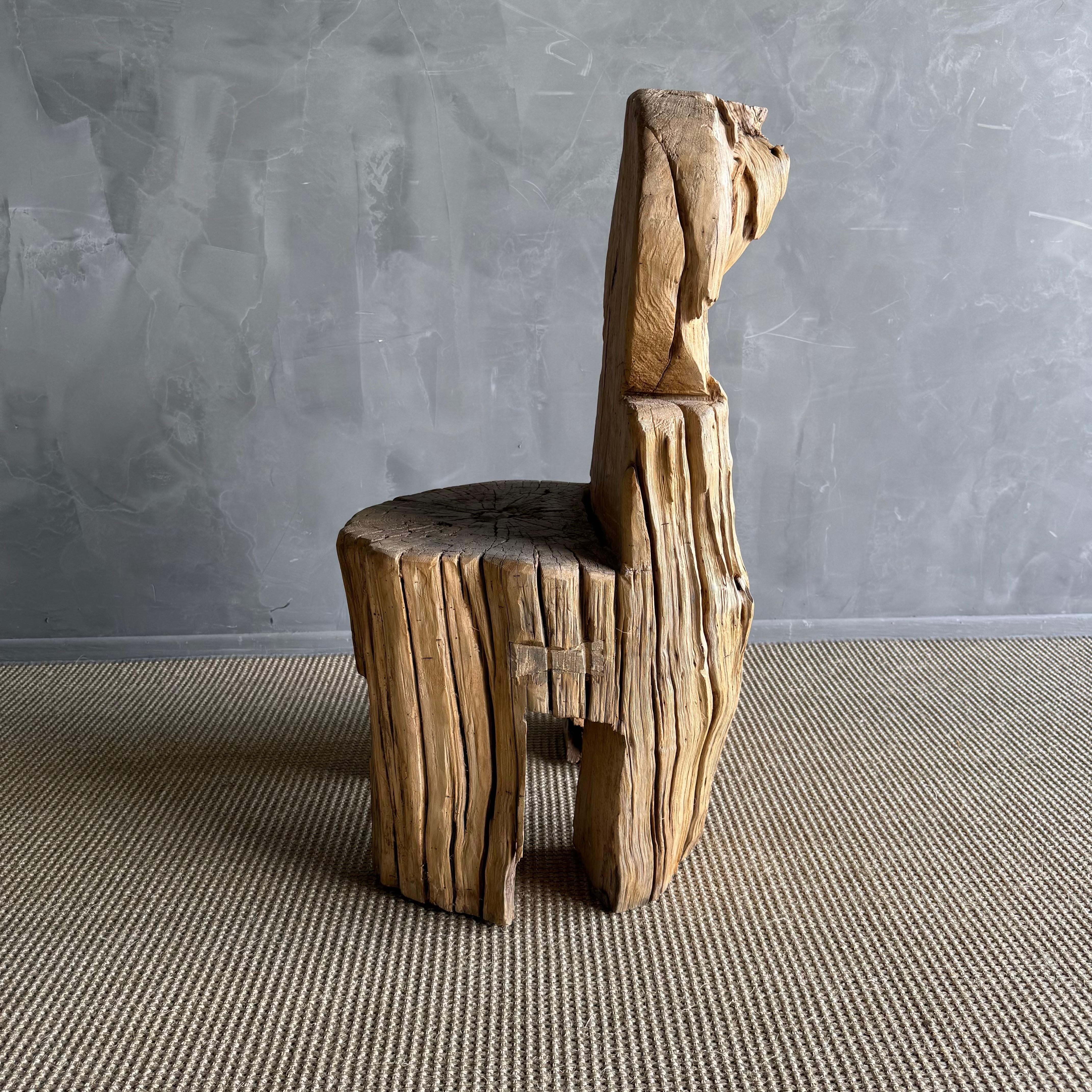 Wabi Sabi geschnitzter Baumstamm Stuhl Einzigartig im Angebot 8