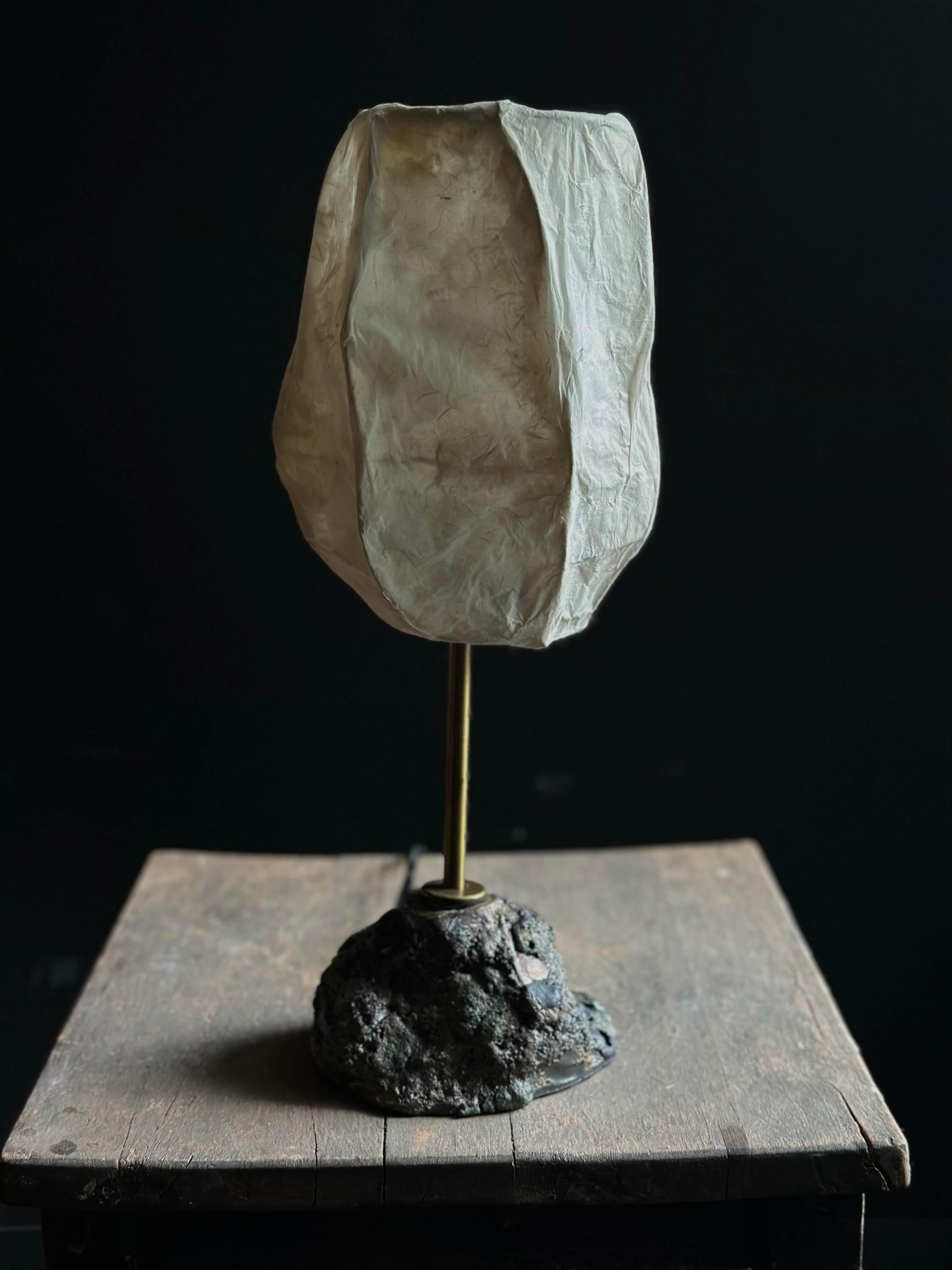 Wabi-Sabi Ceramic Table Lamp with Textured Base and Soft Paper Shade Neuf - En vente à Pasadena, CA