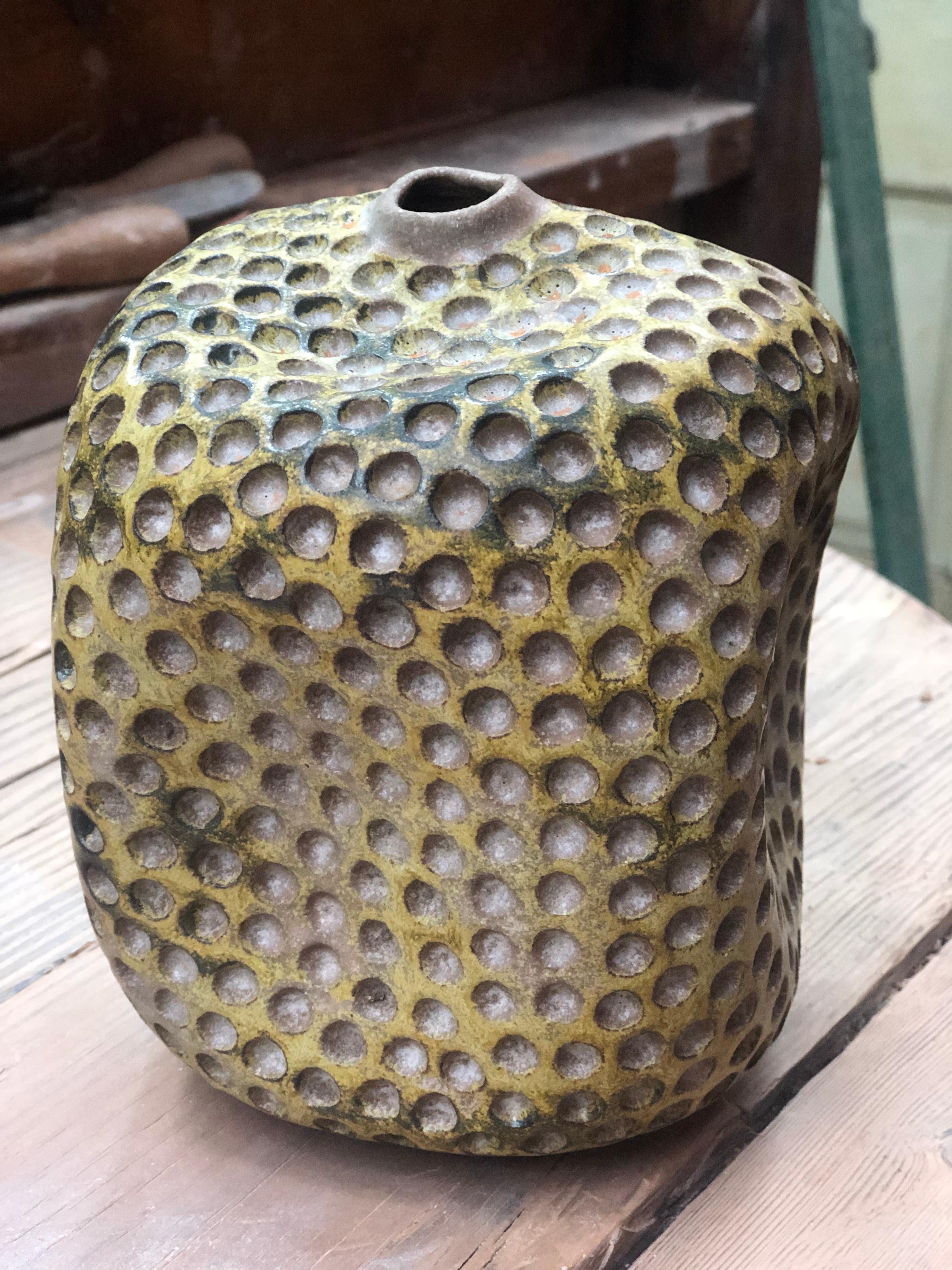 American Wabi Sabi Ceramic Vase, Interior Sculpture Handmade, Hand Carved