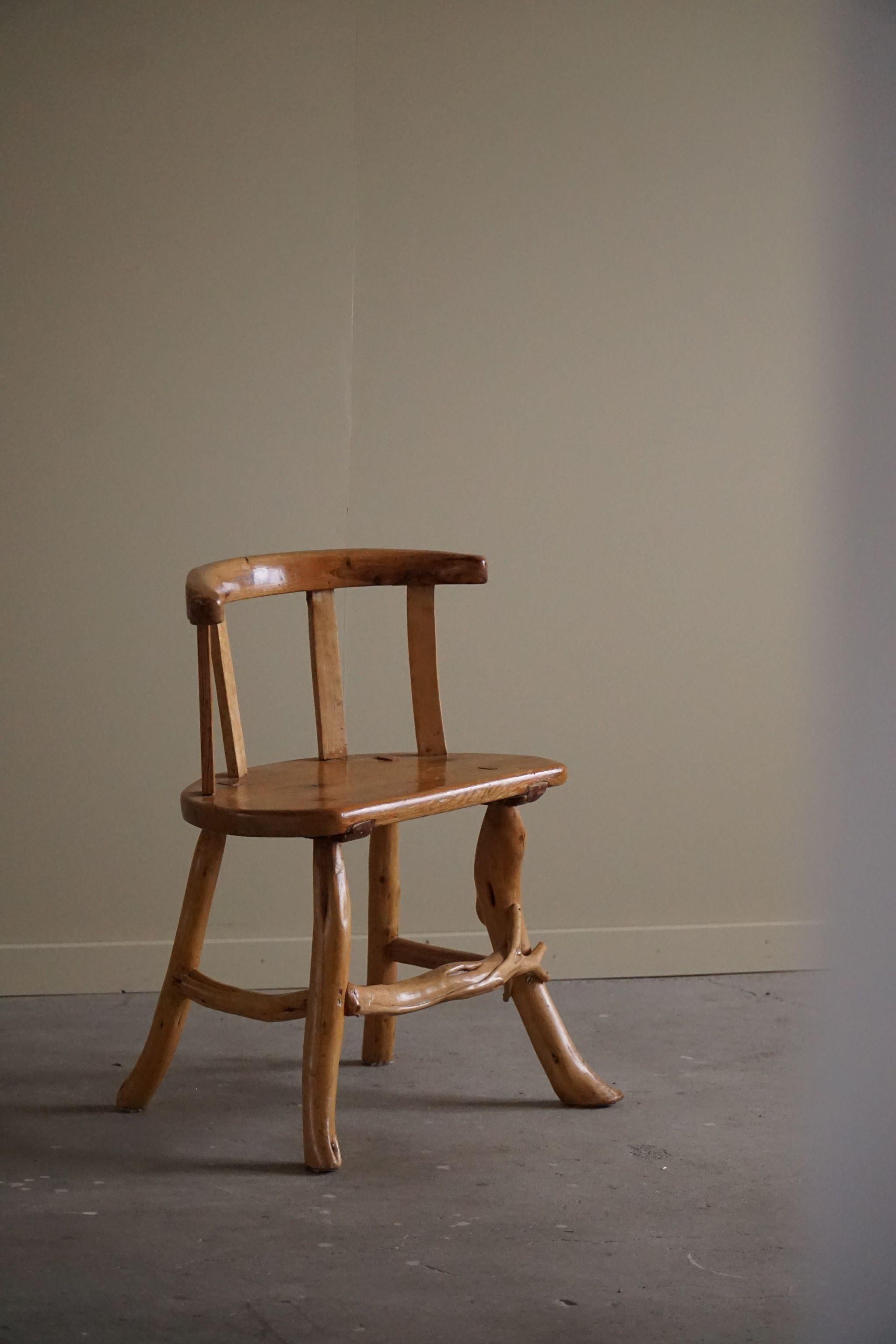 20th Century Wabi Sabi Chair in Solid Pine, Handcrafted by a Swedish Cabinetmaker, 1950s