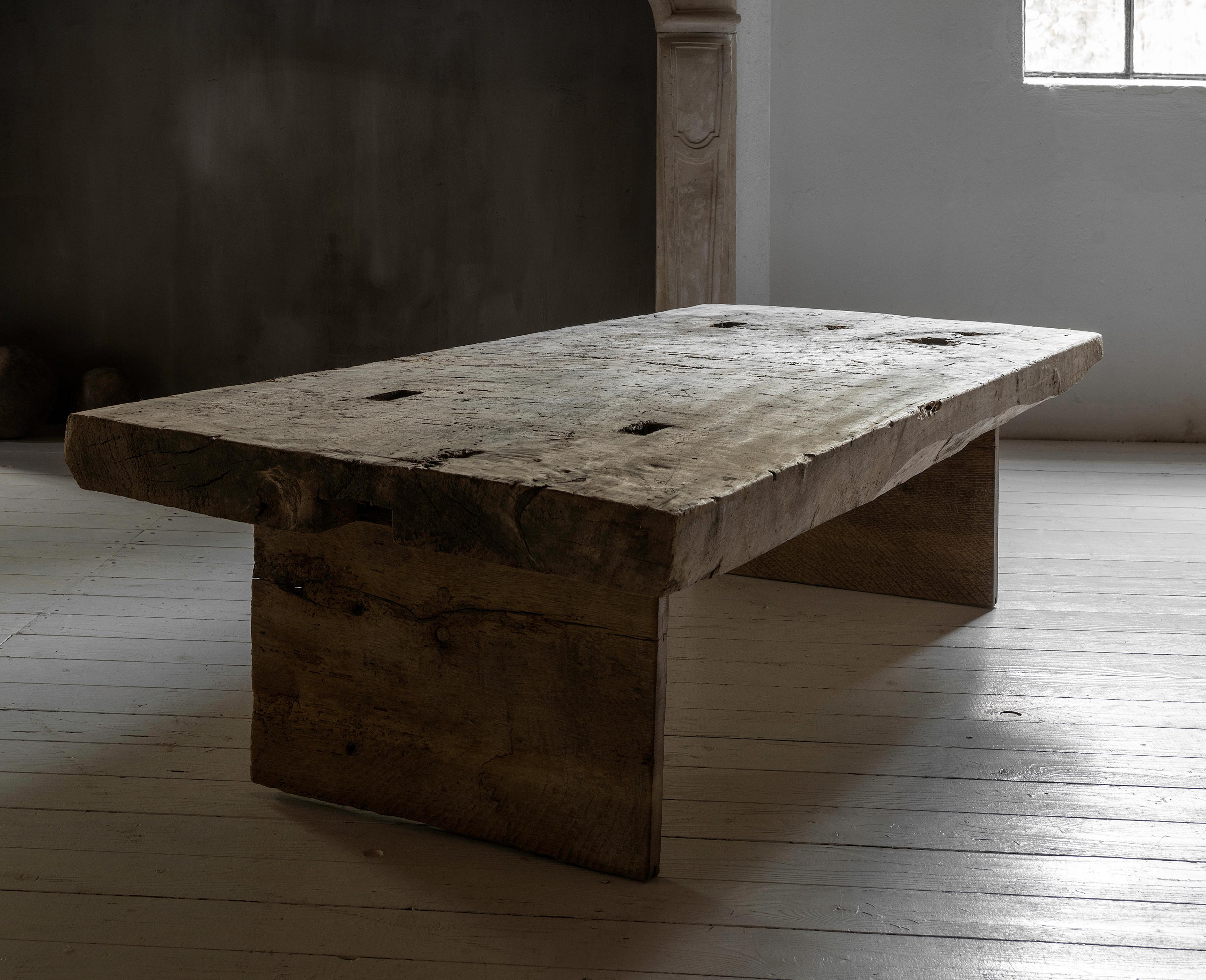 Minimalist Wabi Sabi Coffee Table in Heavy Poplar and Oak For Sale