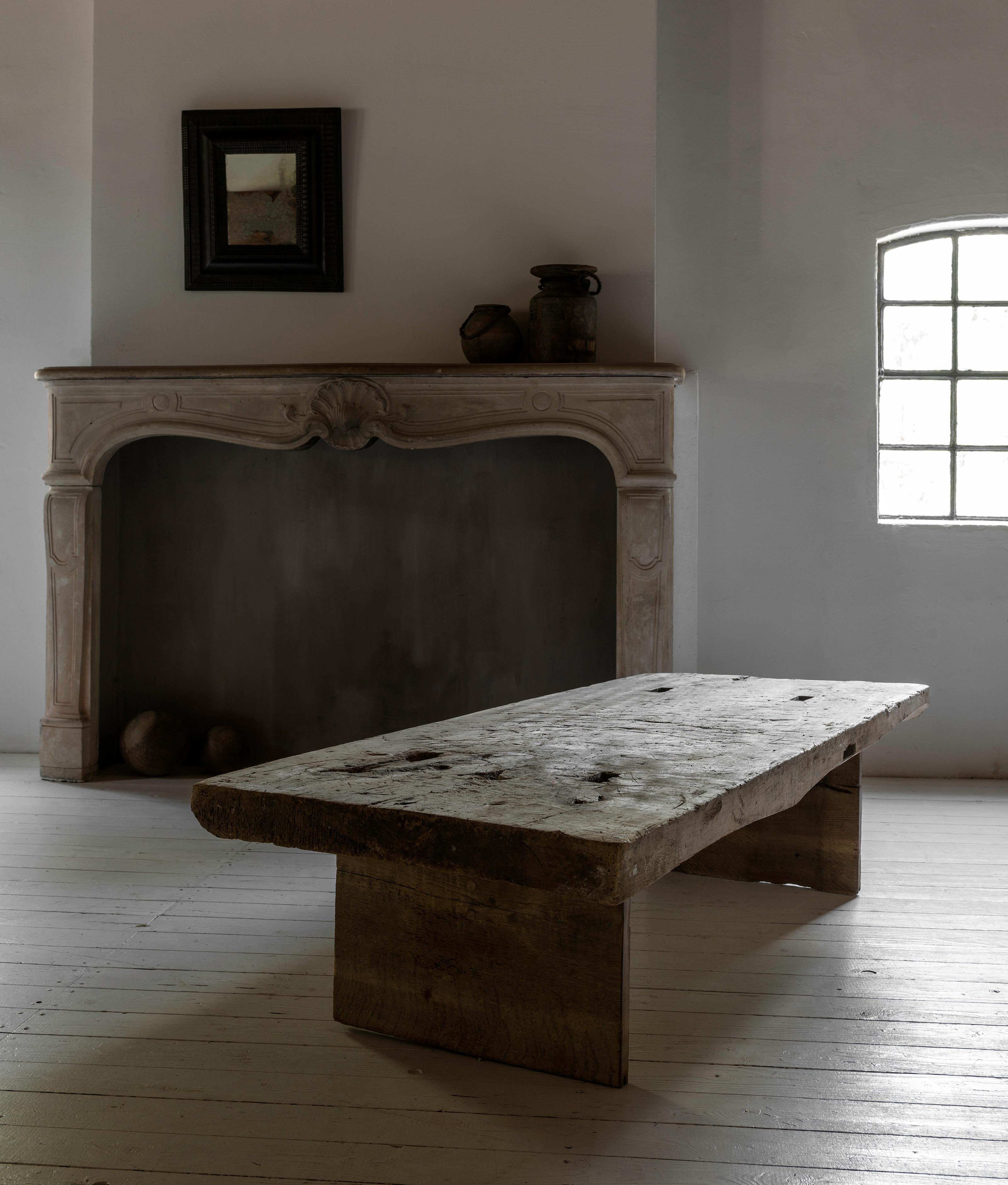 Hand-Crafted Wabi Sabi Coffee Table in Heavy Poplar and Oak For Sale