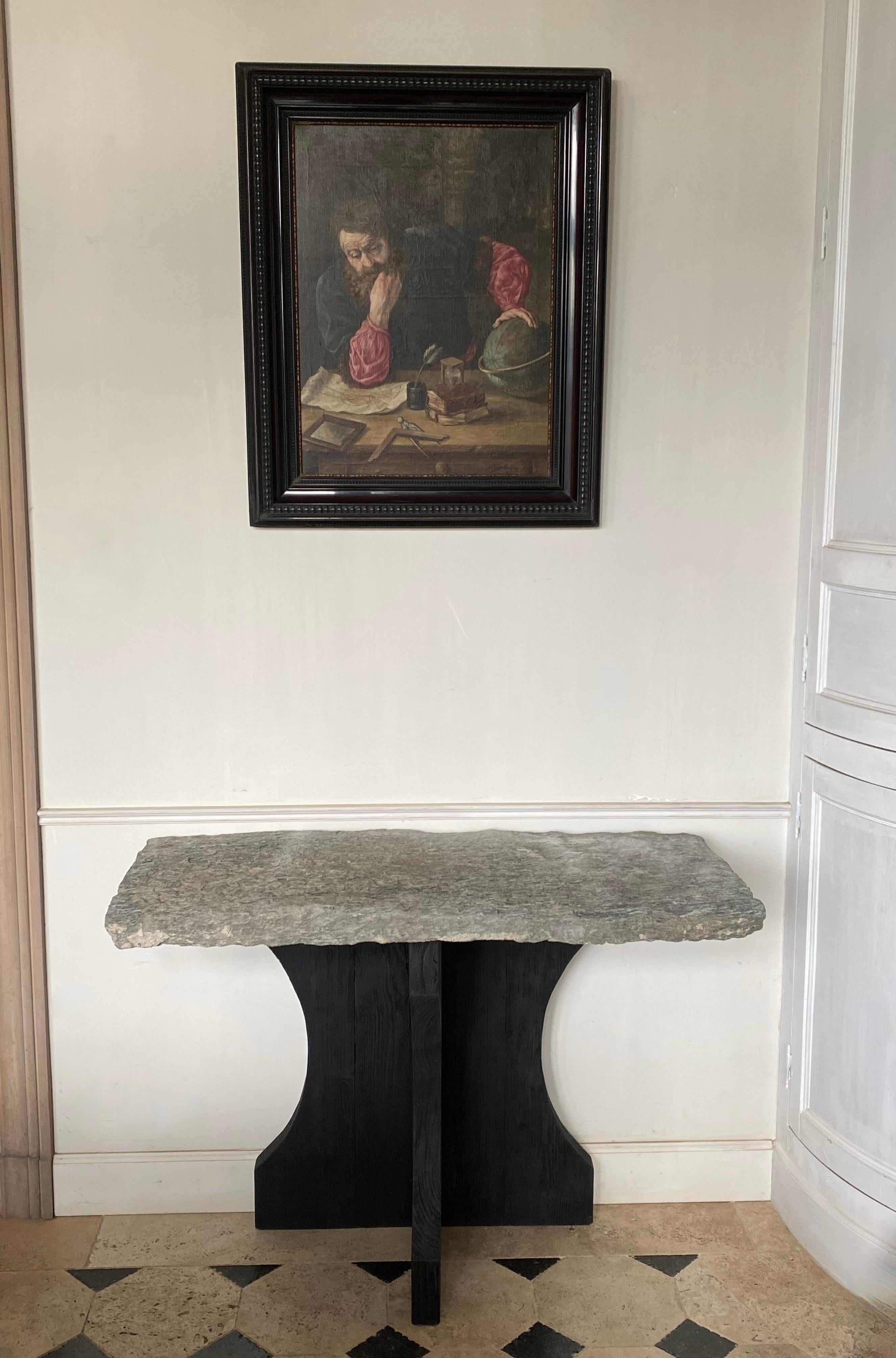 Belgian Wabi Sabi Console with Old Stone Crouton Top For Sale