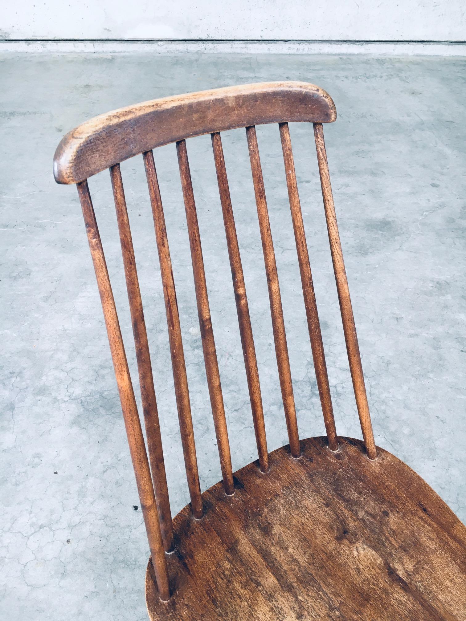 Wabi Sabi Design Oak Spindle Back Chairs, France 1940's For Sale 12