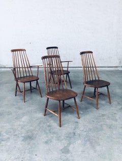Wabi Sabi Design Oak Spindle Back Chairs, France 1940's