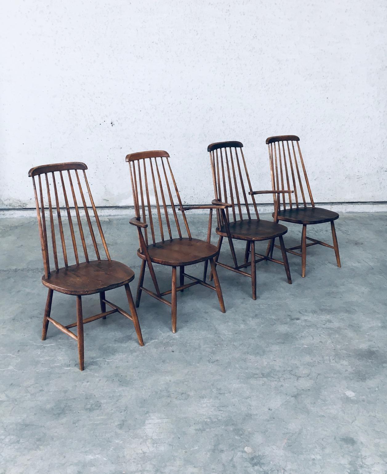 Rustic Wabi Sabi Design Oak Spindle Back Chairs, France 1940's For Sale