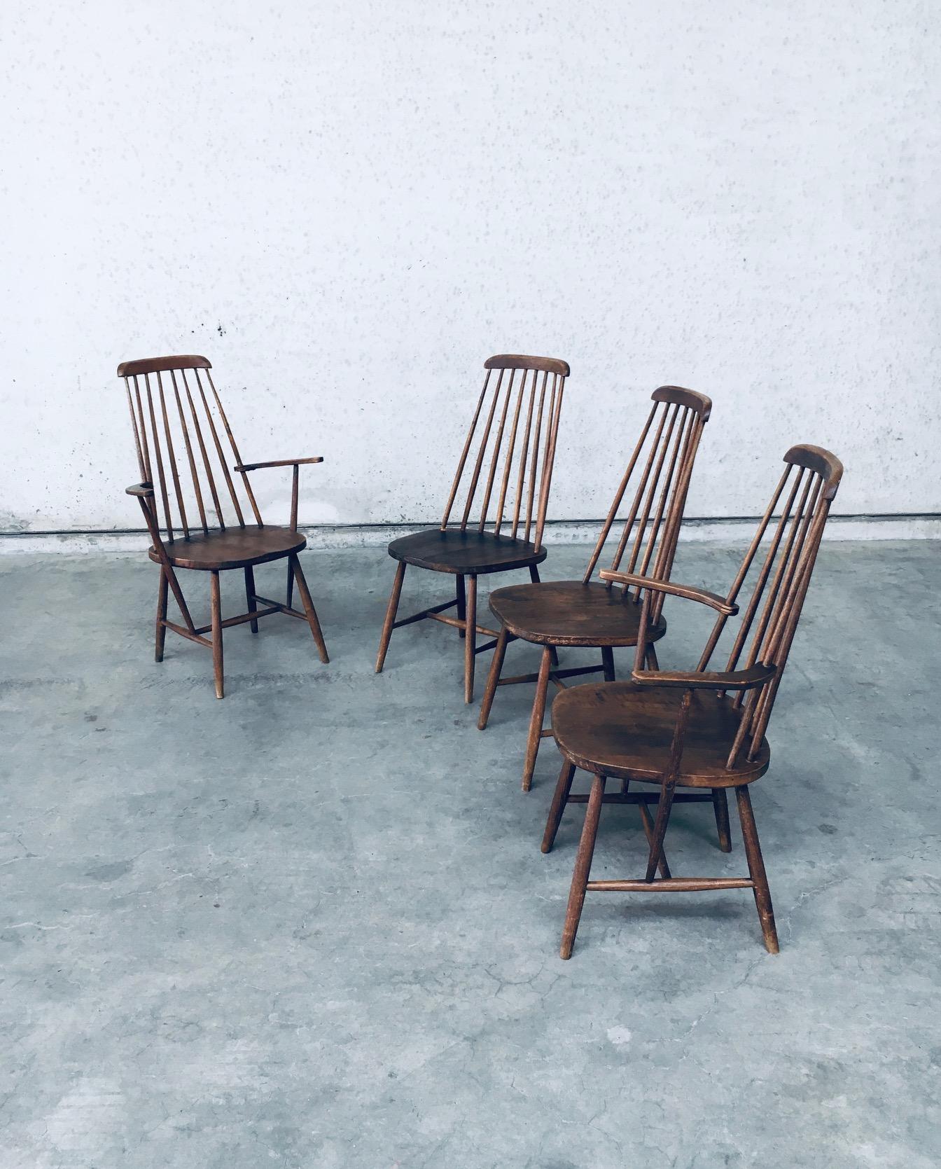 French Wabi Sabi Design Oak Spindle Back Chairs, France 1940's For Sale
