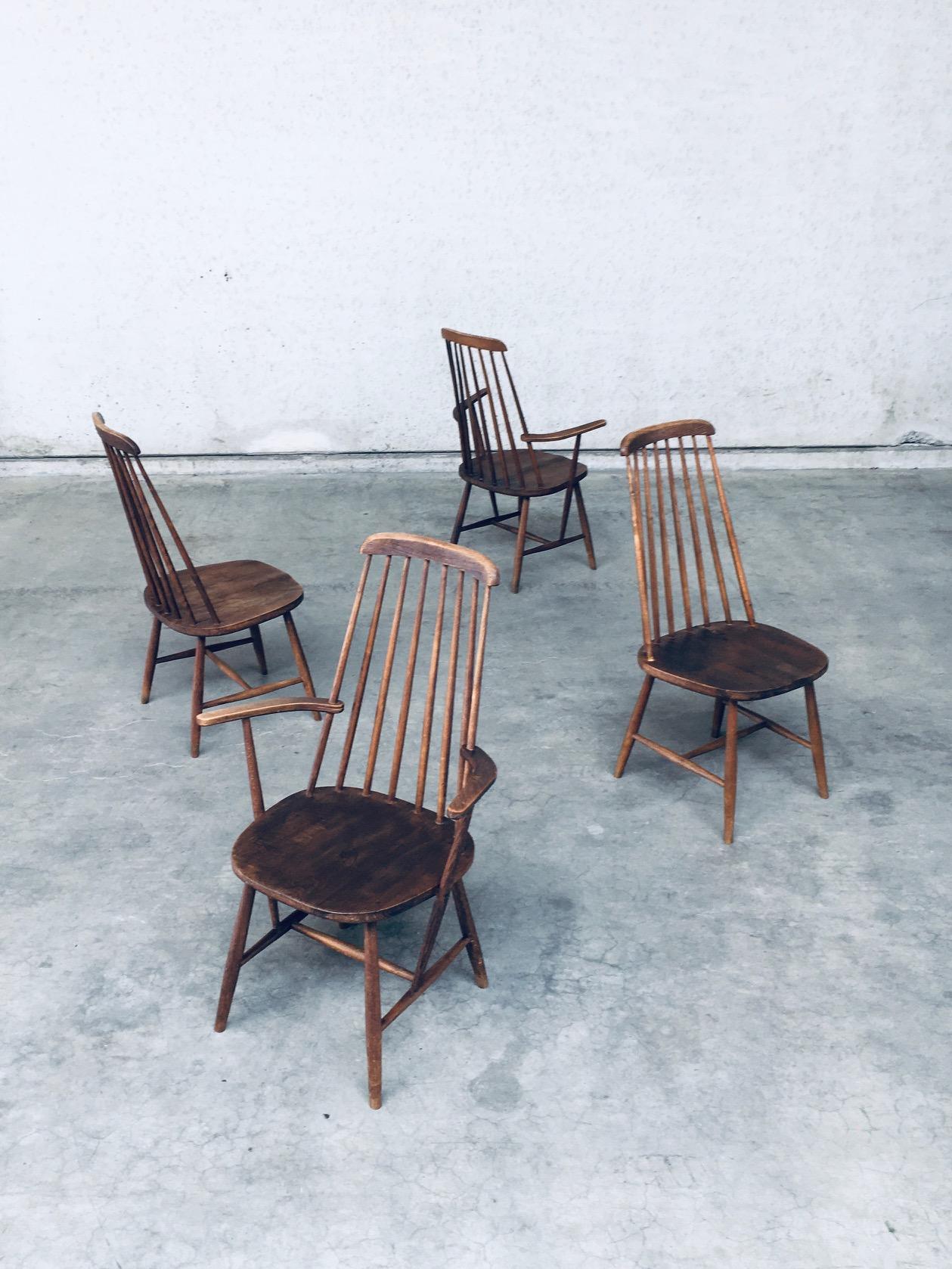 Mid-20th Century Wabi Sabi Design Oak Spindle Back Chairs, France 1940's For Sale