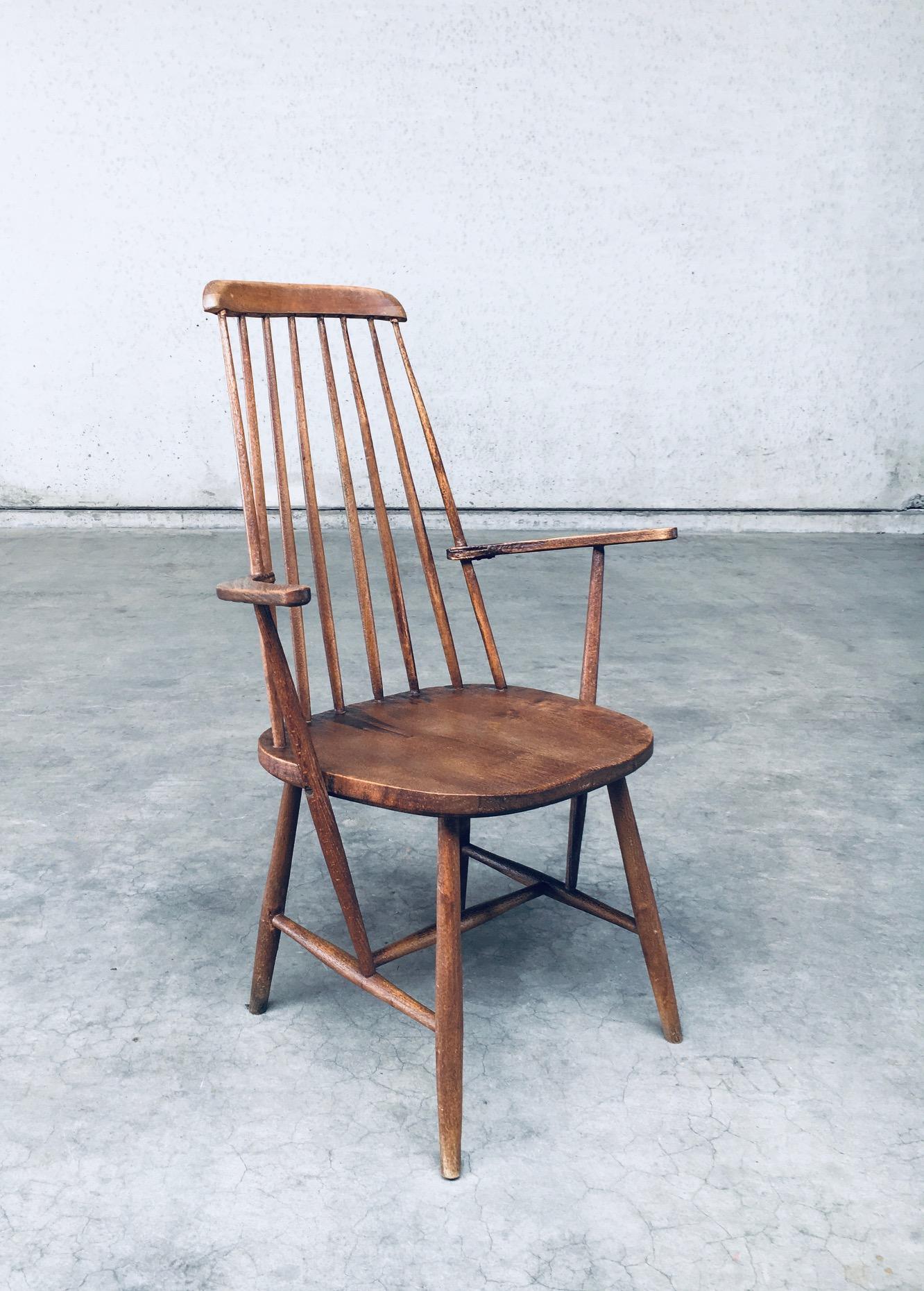 Wabi Sabi Design Oak Spindle Back Chairs, France 1940's For Sale 1