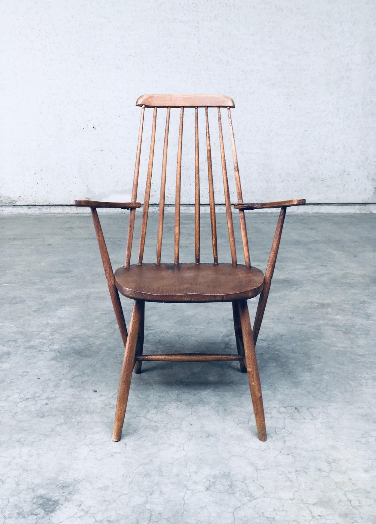 Wabi Sabi Design Oak Spindle Back Chairs, France 1940's For Sale 2