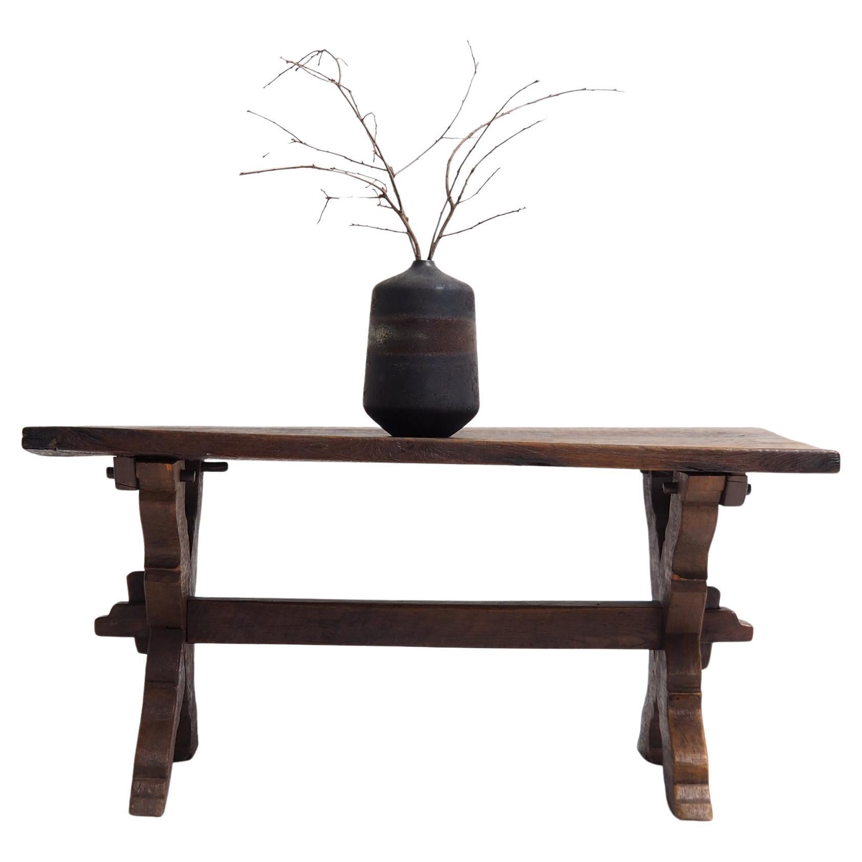 Tavolo a cavalletto della fattoria olandese "Wabi Sabi" in Oak massiccio in vendita