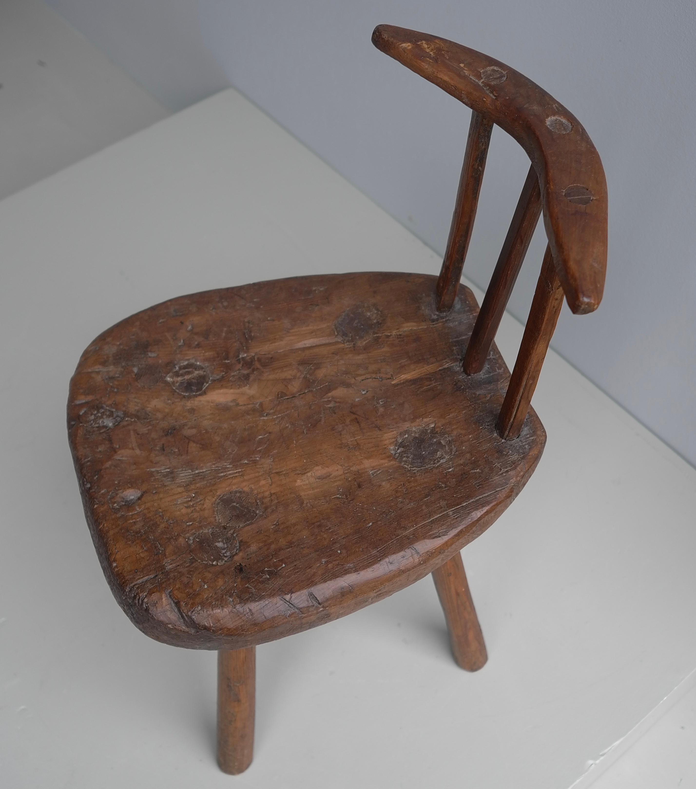 Wabi Sabi Folk Art Wooden Boomerang side Chair,  France early 1900 5