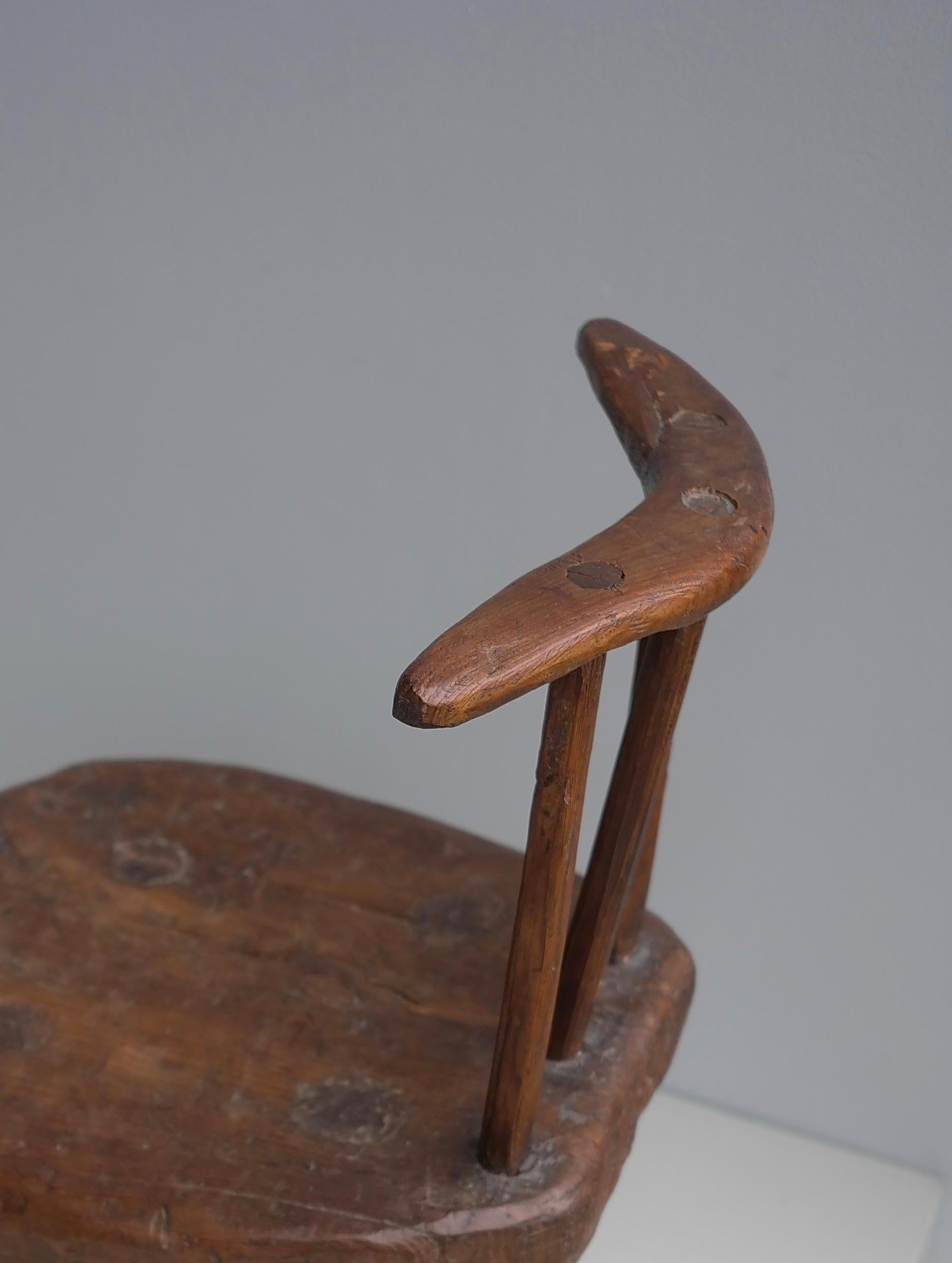 Wabi Sabi Folk Art Wooden Boomerang side Chair,  France early 1900 8