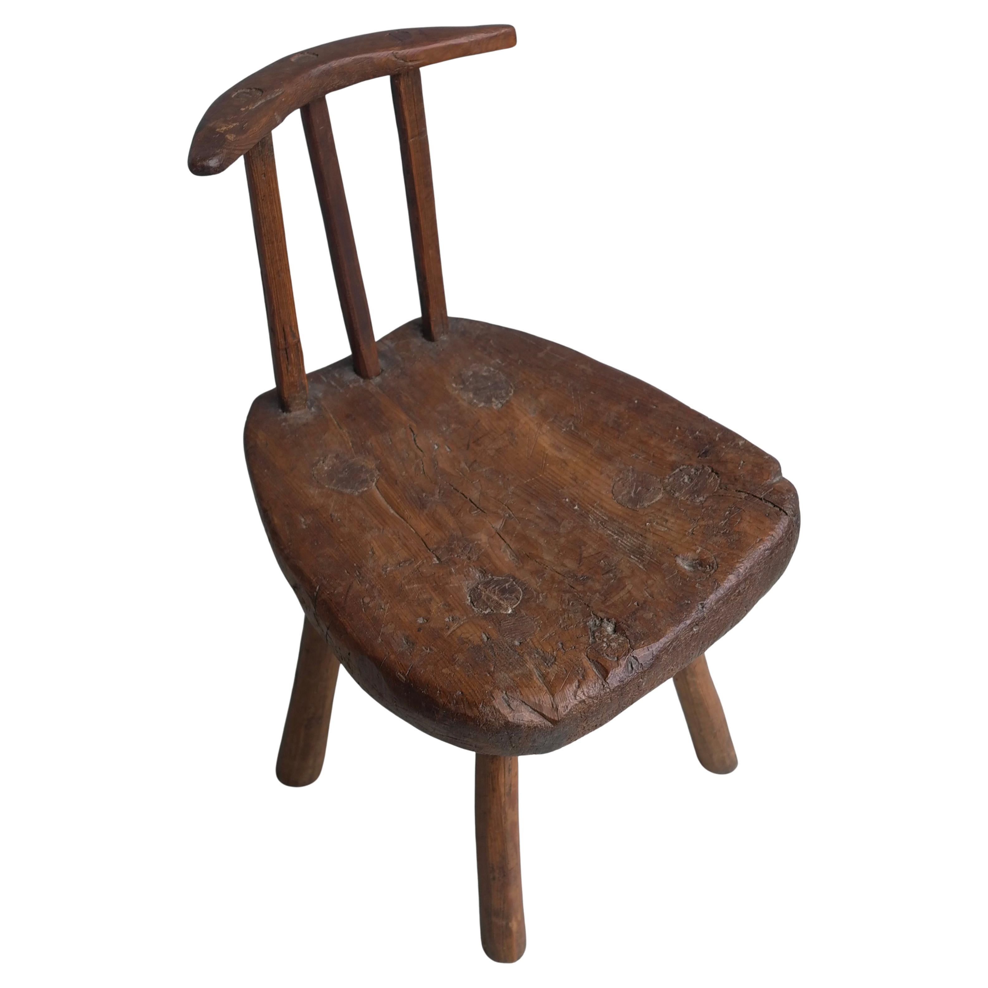 Wabi Sabi Folk Art Wooden Boomerang side Chair,  France early 1900, Unique one of a kind Chair.