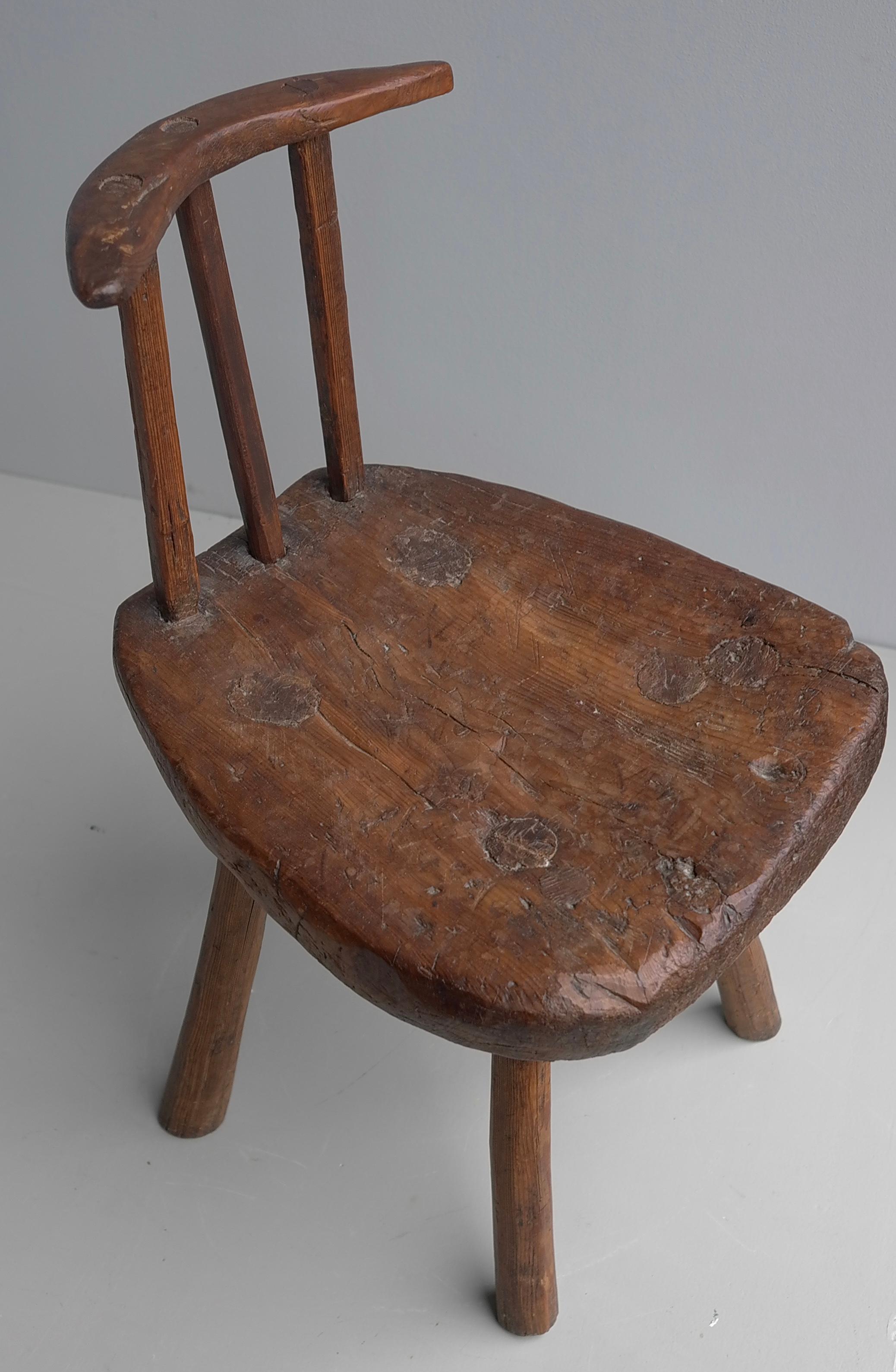 French Wabi Sabi Folk Art Wooden Boomerang side Chair,  France early 1900