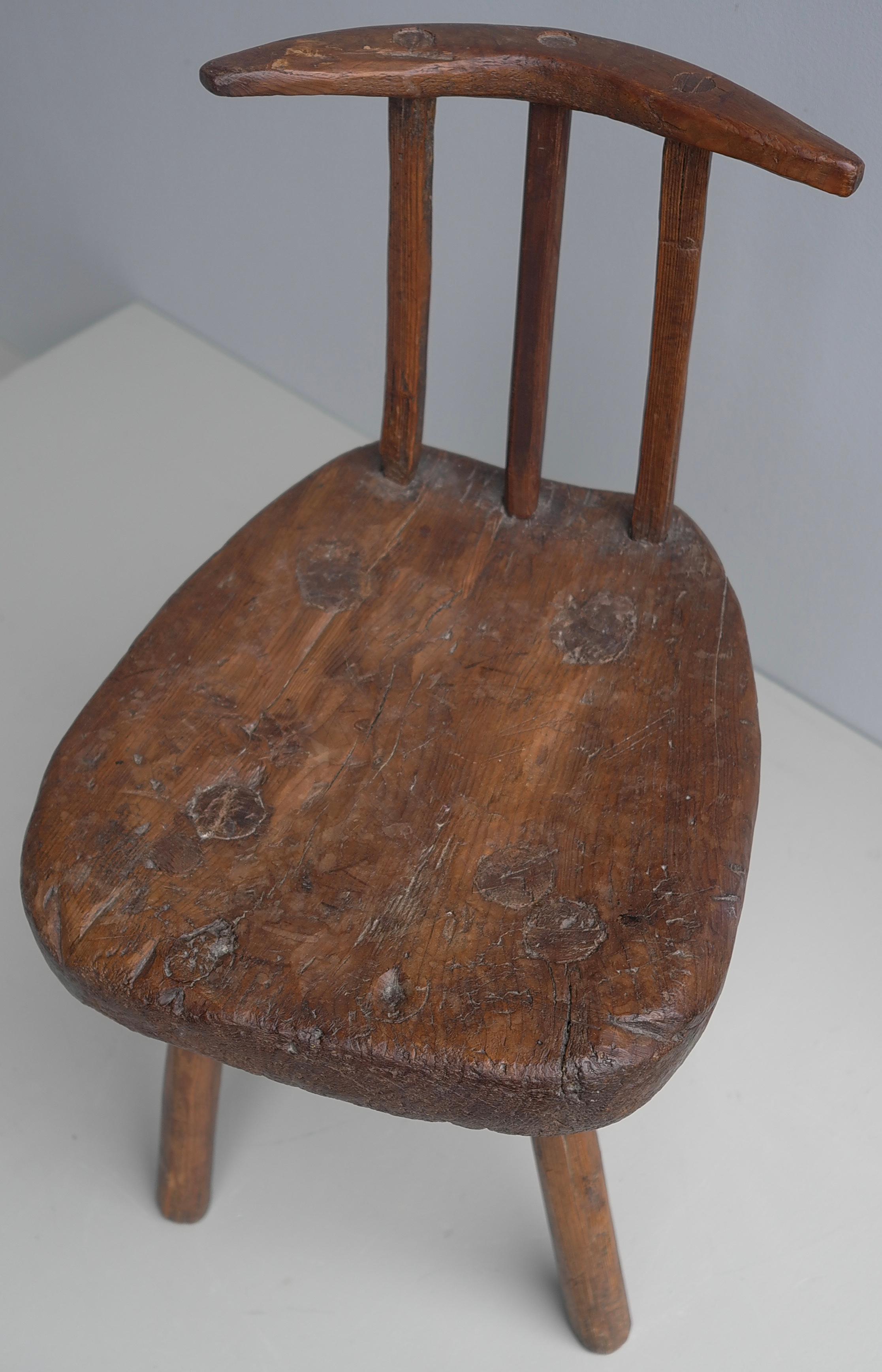 Early 20th Century Wabi Sabi Folk Art Wooden Boomerang side Chair,  France early 1900