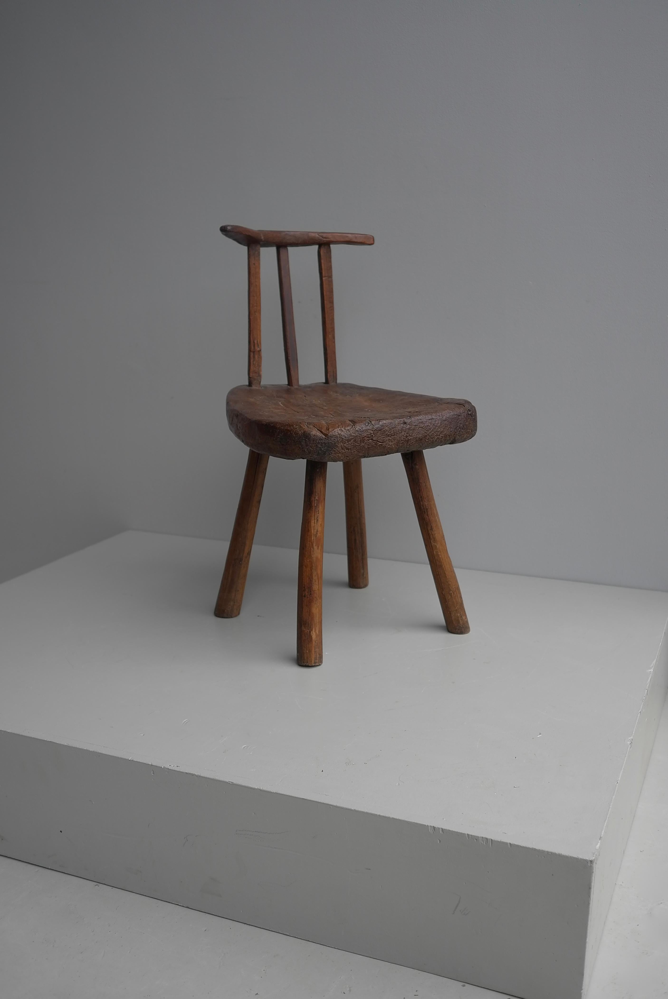 Wabi Sabi Folk Art Wooden Boomerang side Chair,  France early 1900 1